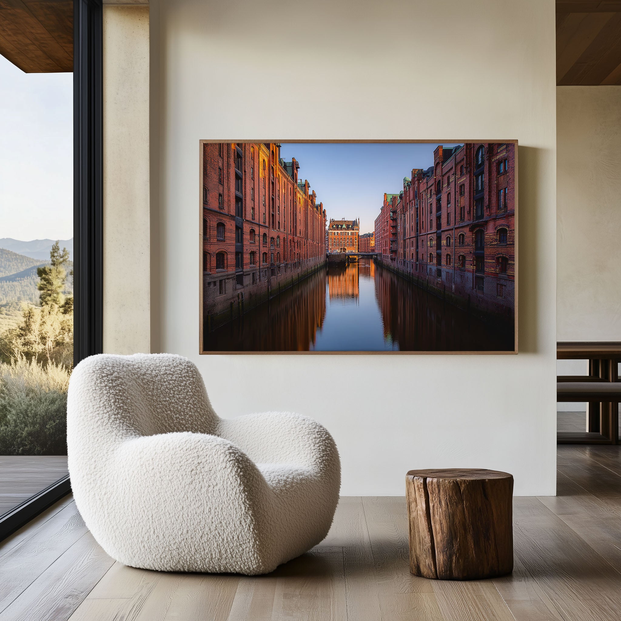Hamburg Speicherstadt Canal Wall Art Print – Historic Warehouse Sunset