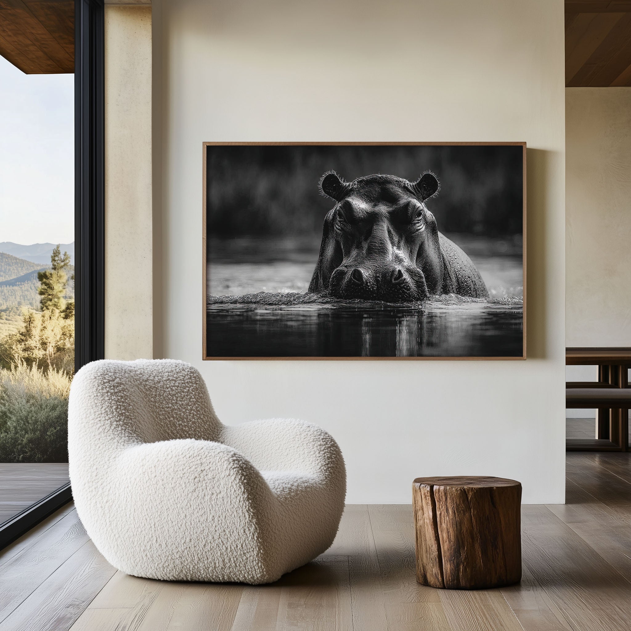 Hippo Black and White Wildlife Wall Art
