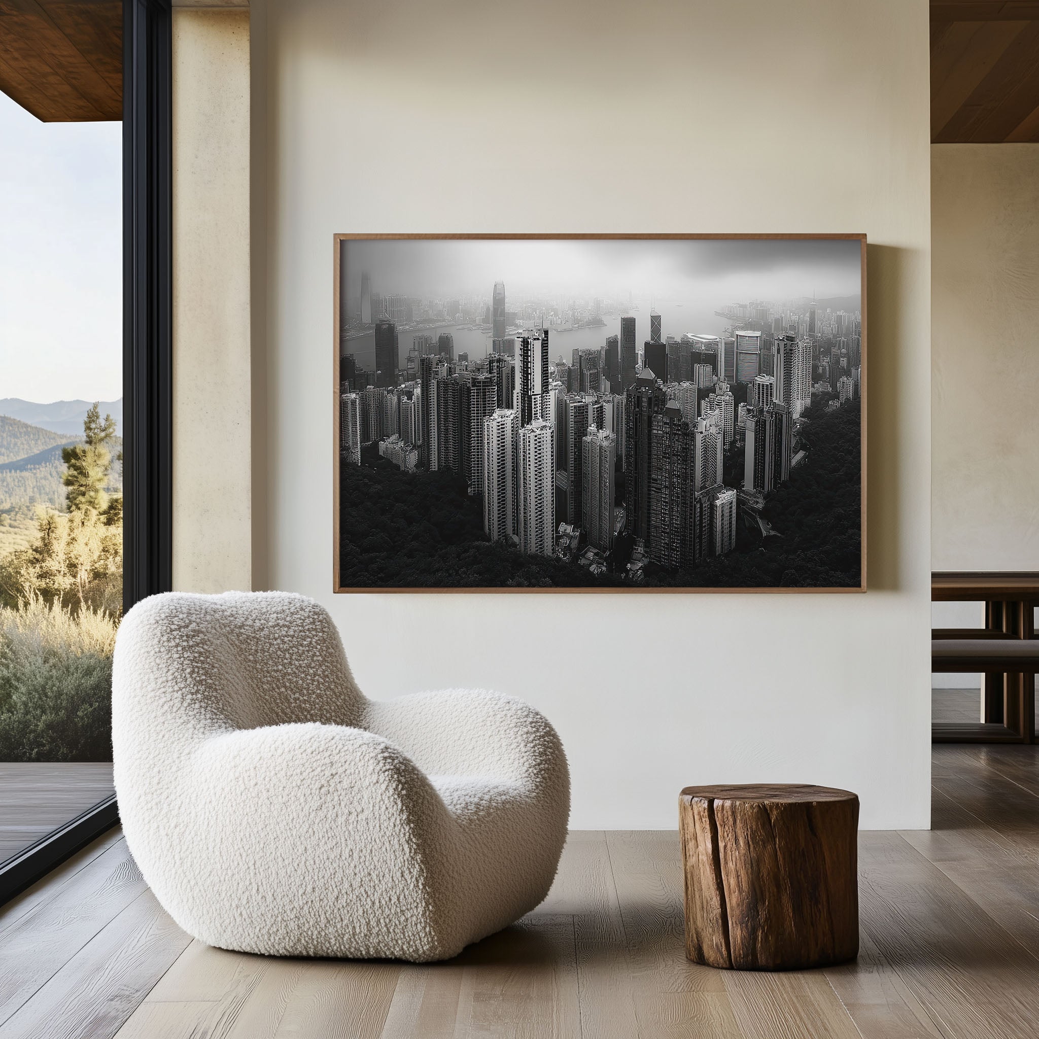 Hong Kong Harbour Black & White Canvas Wall Art