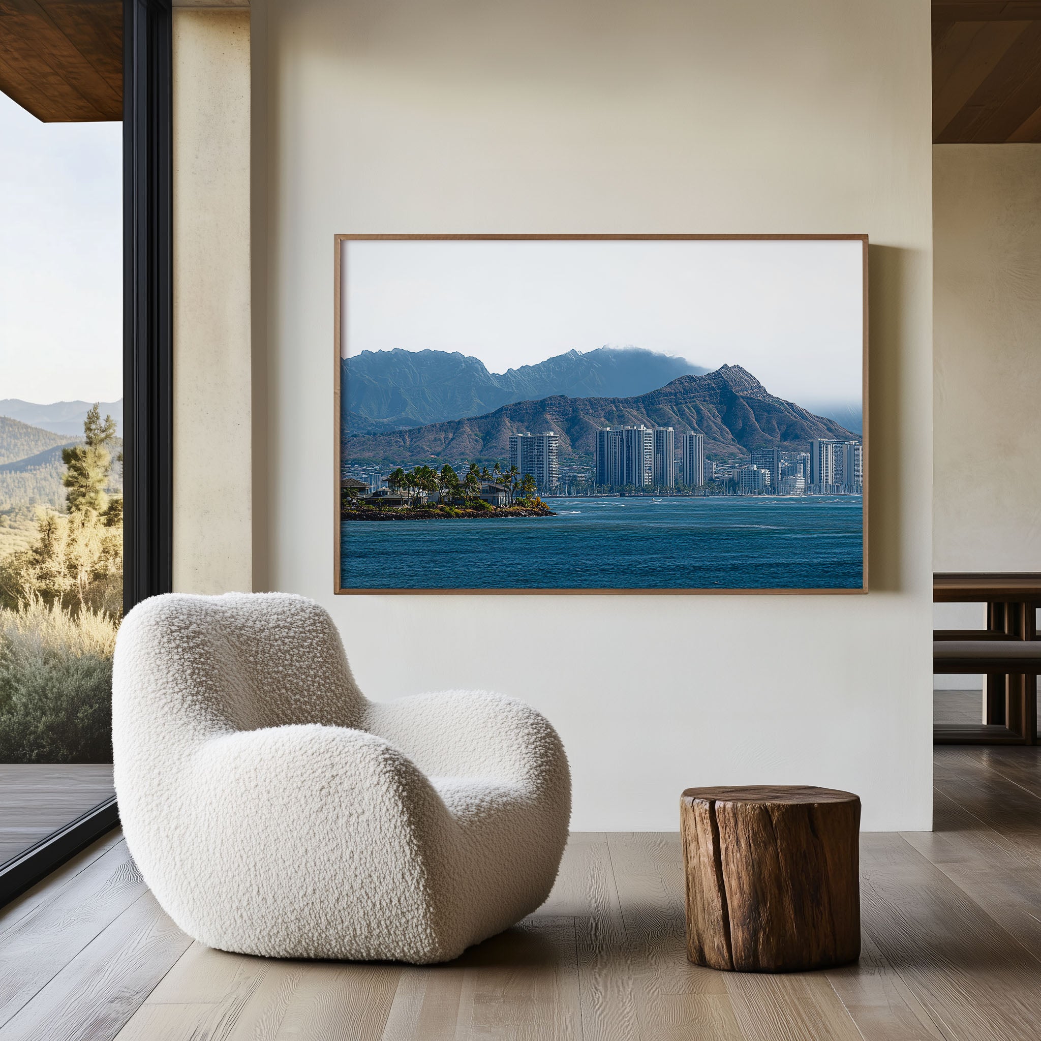 Honolulu Hawaii Skyline Wall Art | Diamond Head Oahu Coastal Print