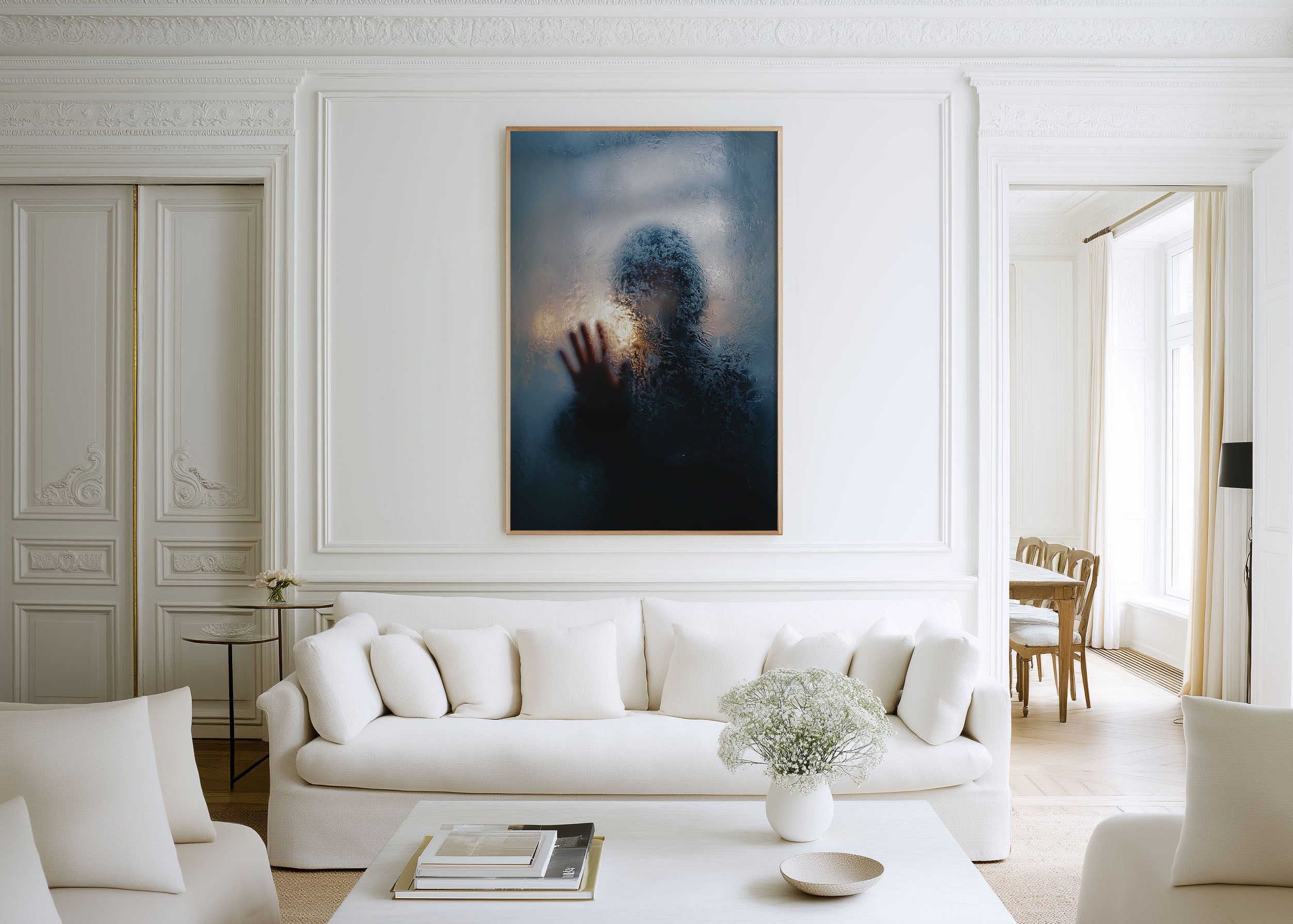 Hooded Figure Frosted Glass Warm Backlight Wall Art Print | Dark Moody Fine Art Photography | Contemporary Home Decor