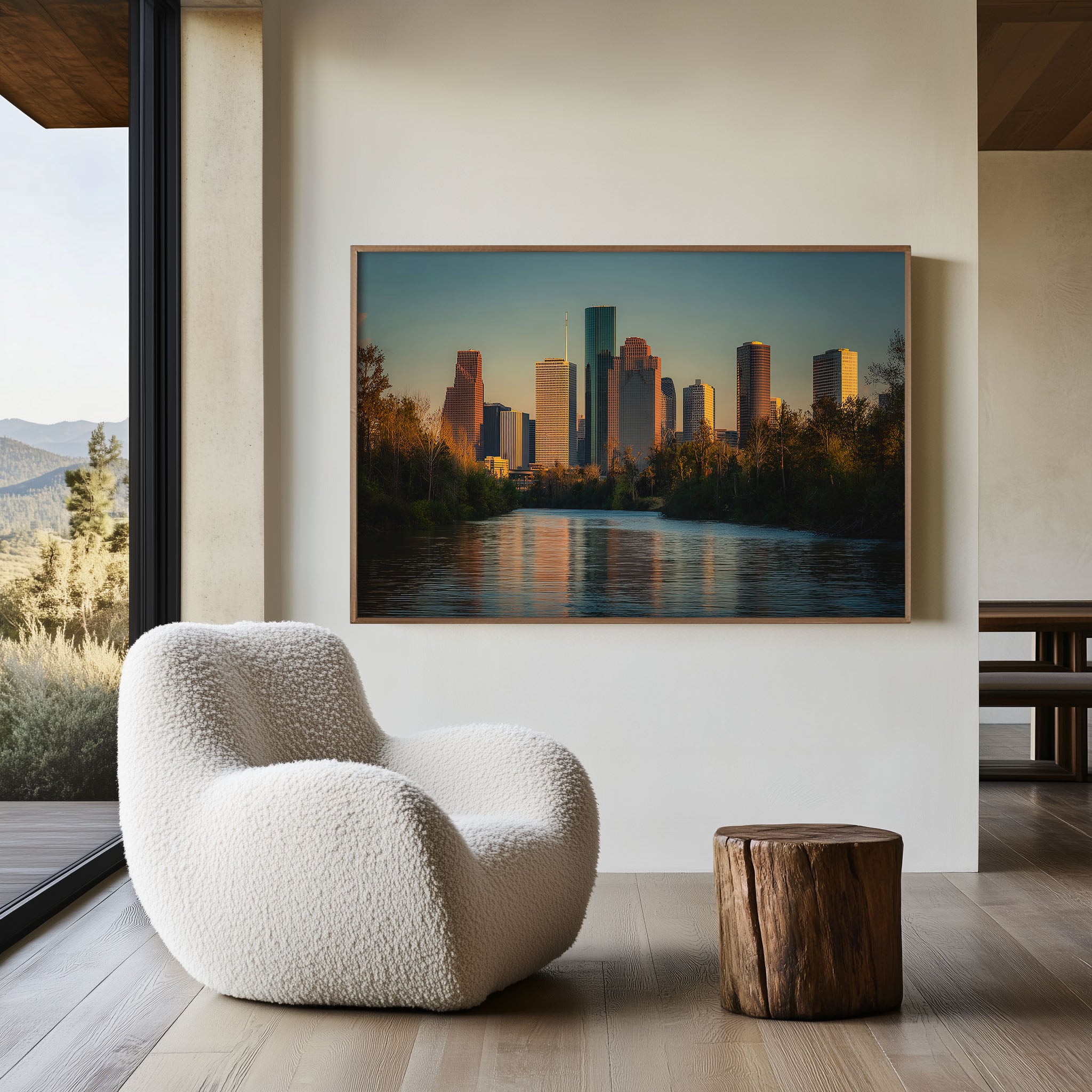 Houston Skyline Wall Art Print – Texas Downtown Cityscape River View