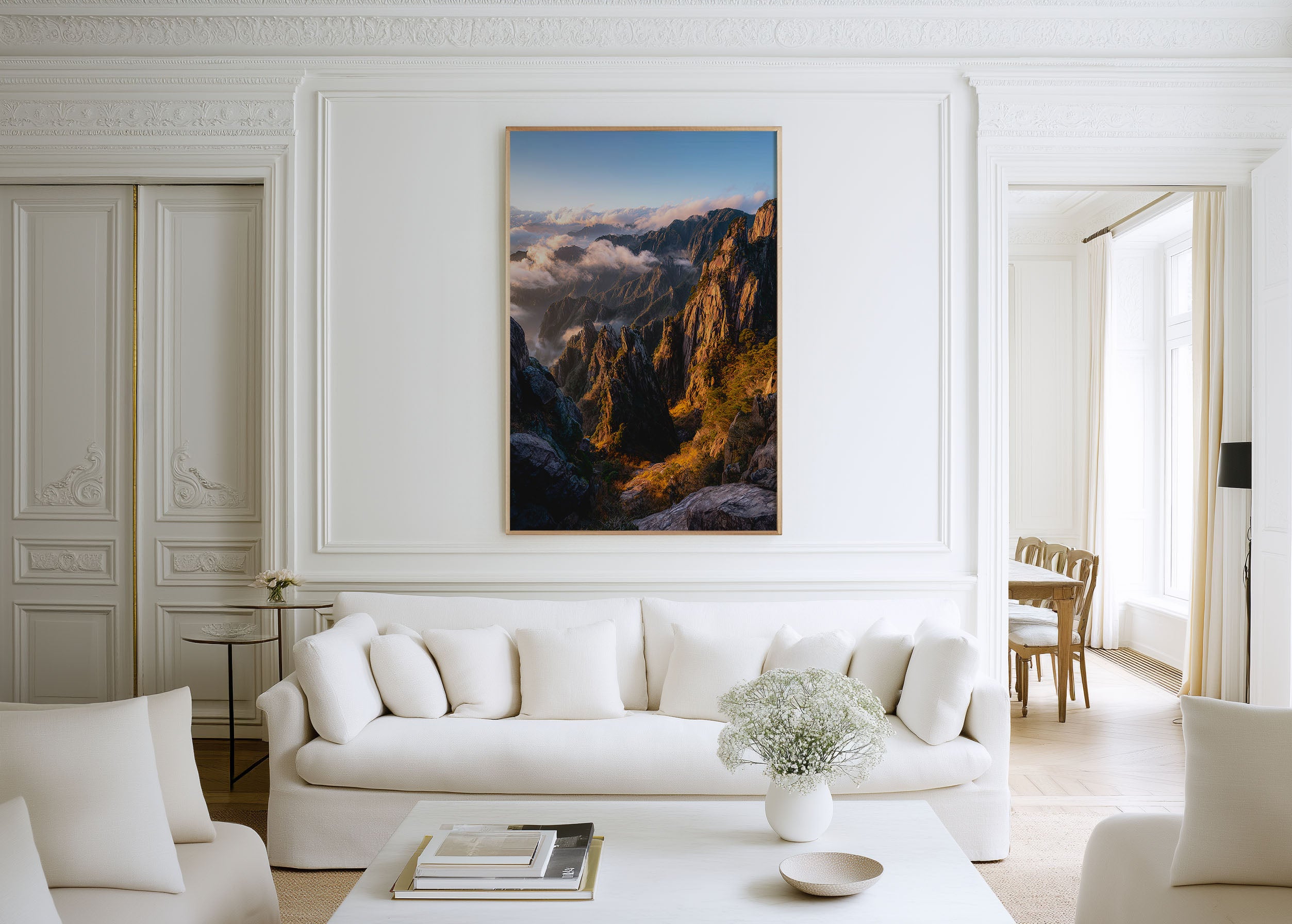 Huangshan Yellow Mountains Golden Hour Wall Art | China Sea of Clouds Dramatic Peak Print | Asia Travel Photography