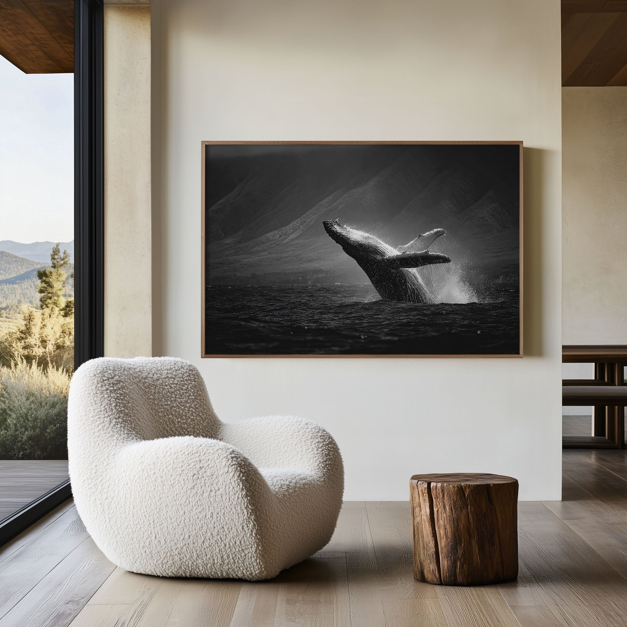 Humpback Whale Black and White Wall Art Print – Ocean Wildlife Canvas