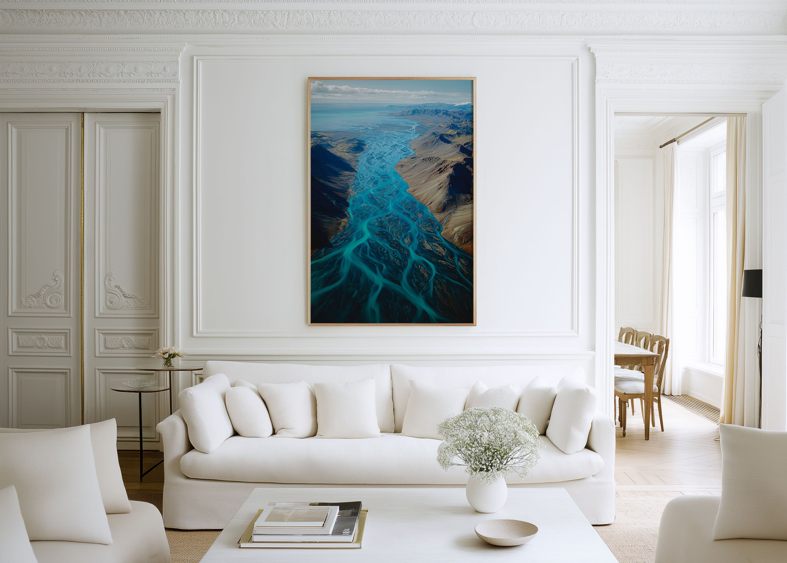 Iceland Glacial River Delta Aerial Wall Art | Turquoise Braided River Valley Ocean Print | Iceland Abstract Landscape Photography