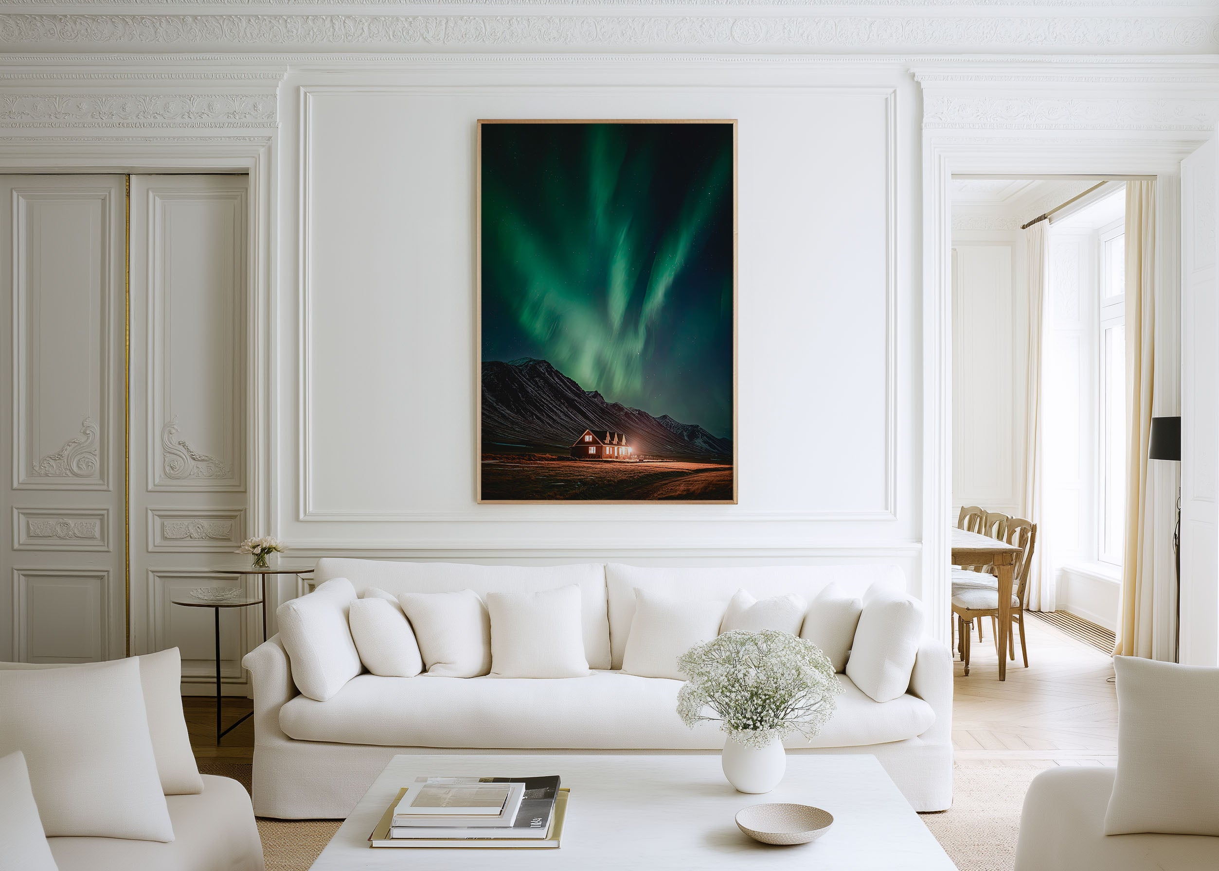 Iceland Northern Lights Mountain Cabin Wall Art | Aurora Borealis Night Sky Print | Iceland Travel Photography