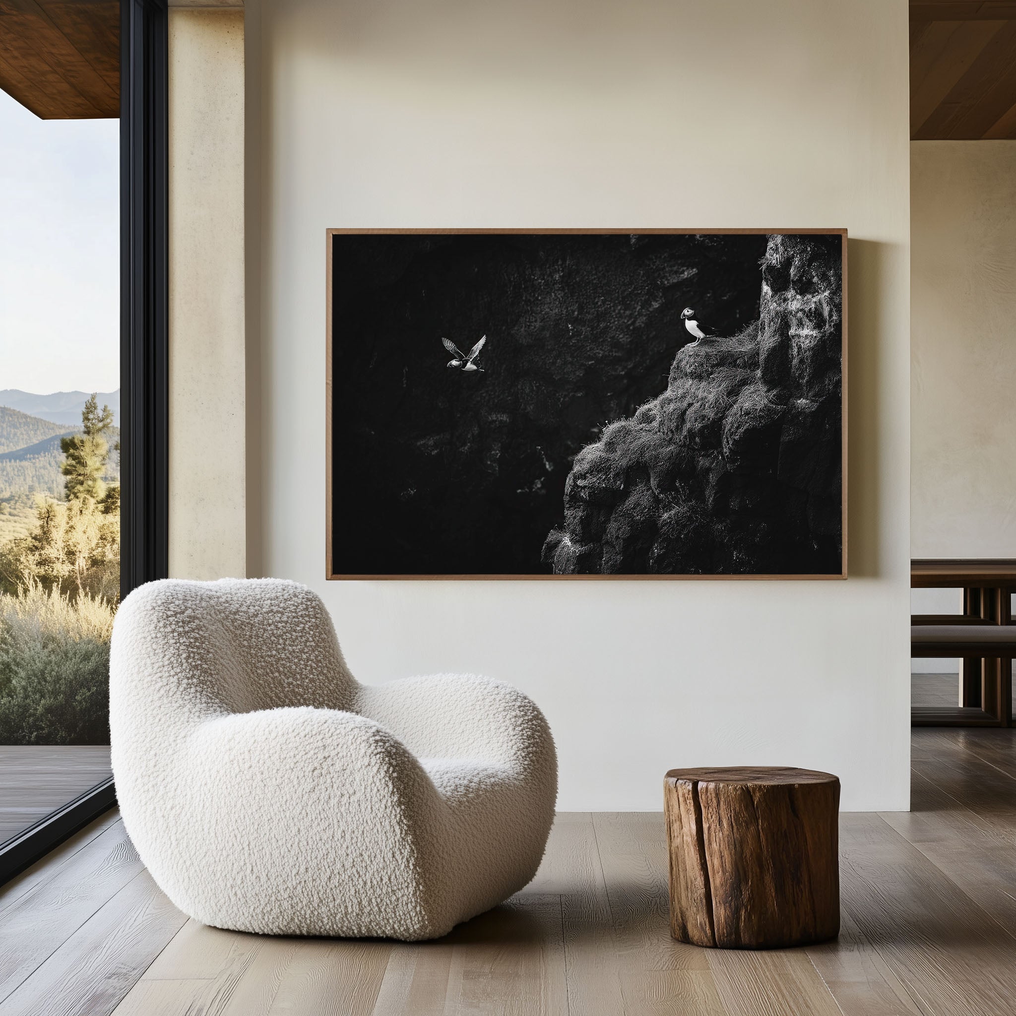 Iceland Puffins Black & White Wildlife Wall Art Print