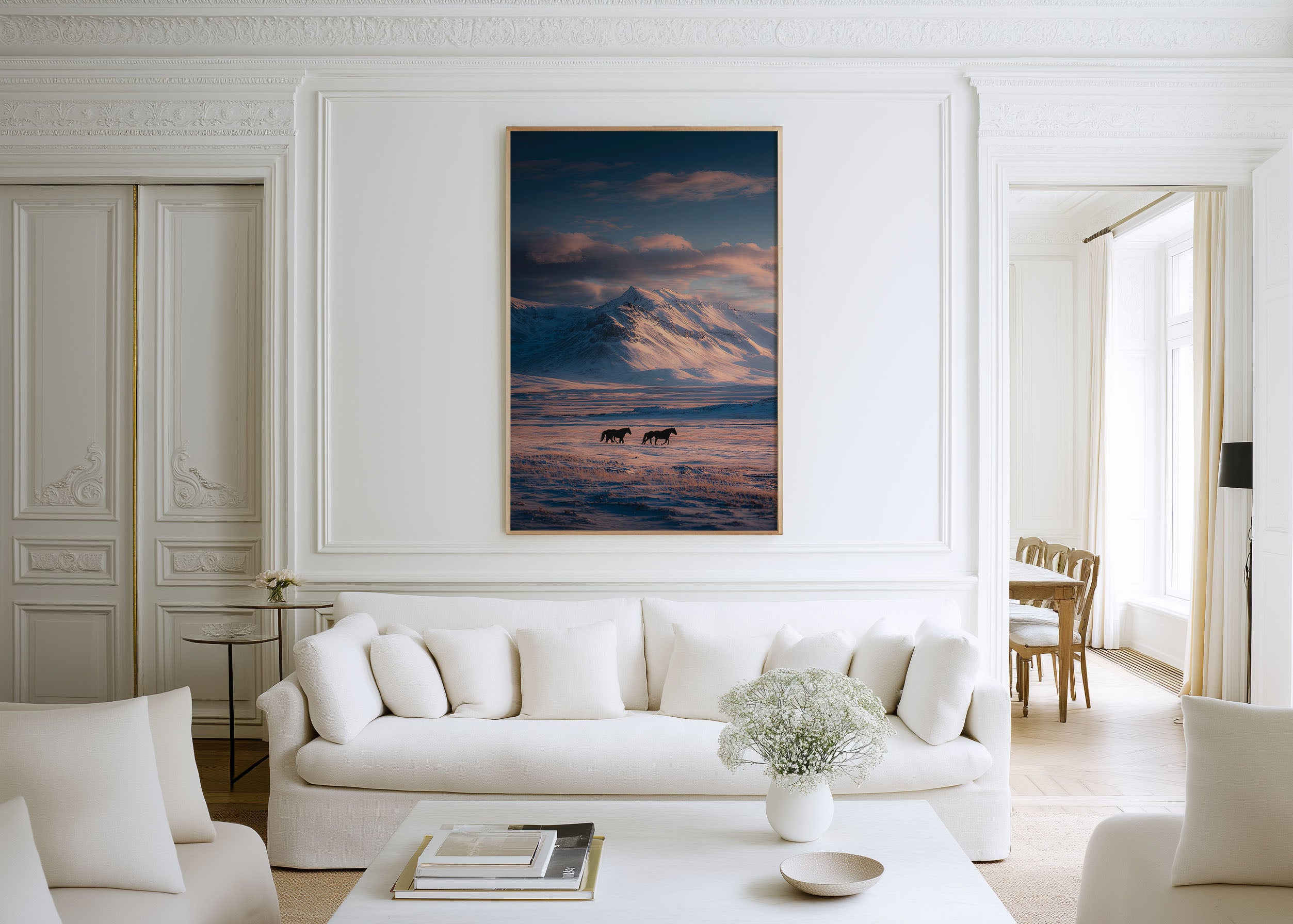 Iceland Two Horses Snow Mountain Sunset Wall Art | Icelandic Winter Landscape Equine Print | Nordic Travel Photography