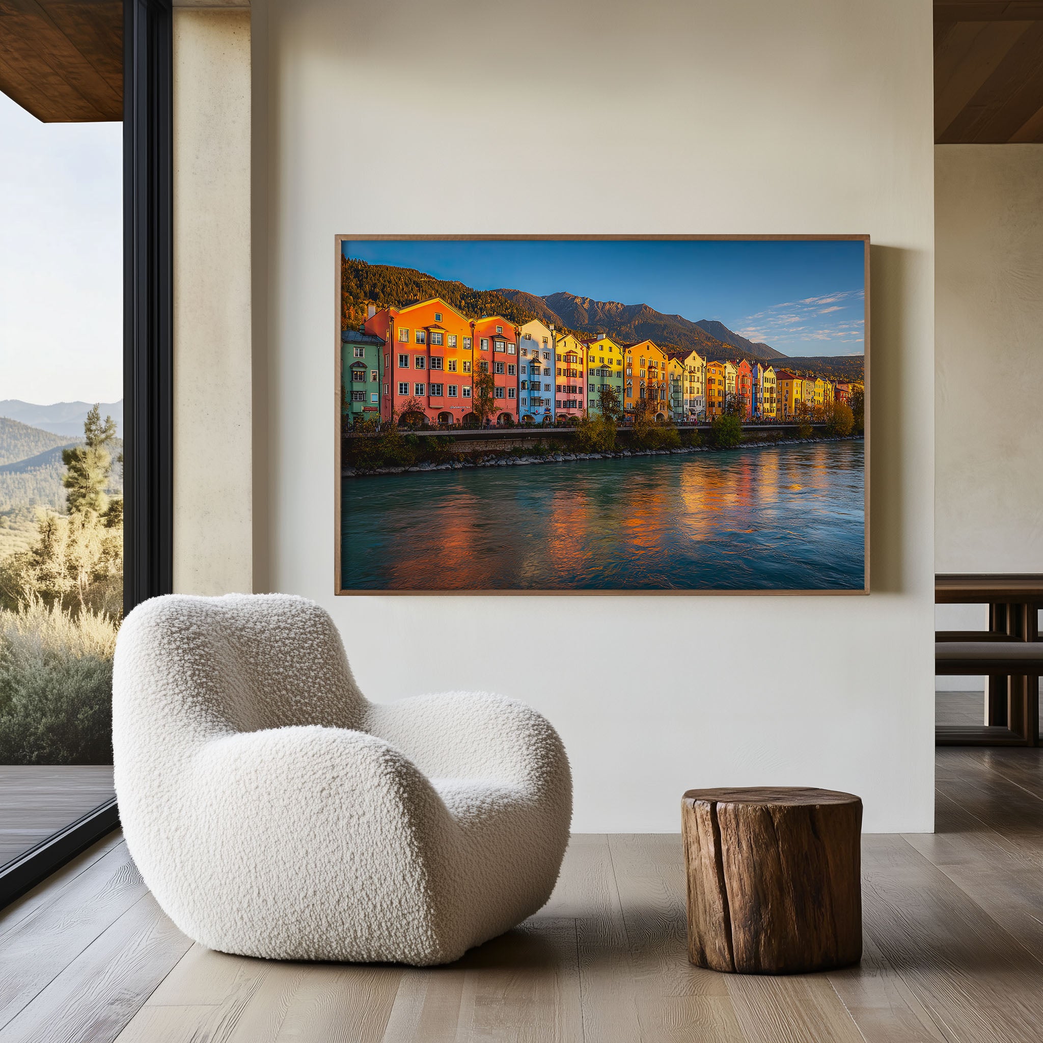 Innsbruck Austria Colorful Houses Wall Art Print – Alpine River Sunset