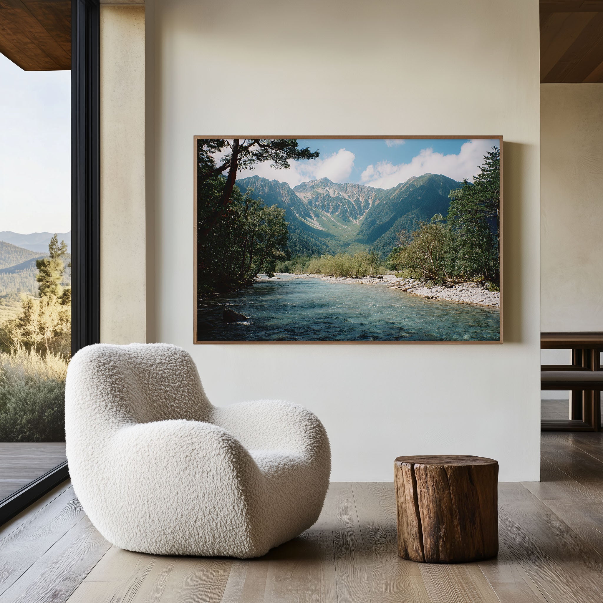 Japanese Alps River Wall Art Print – Mountain Landscape Photography Canvas