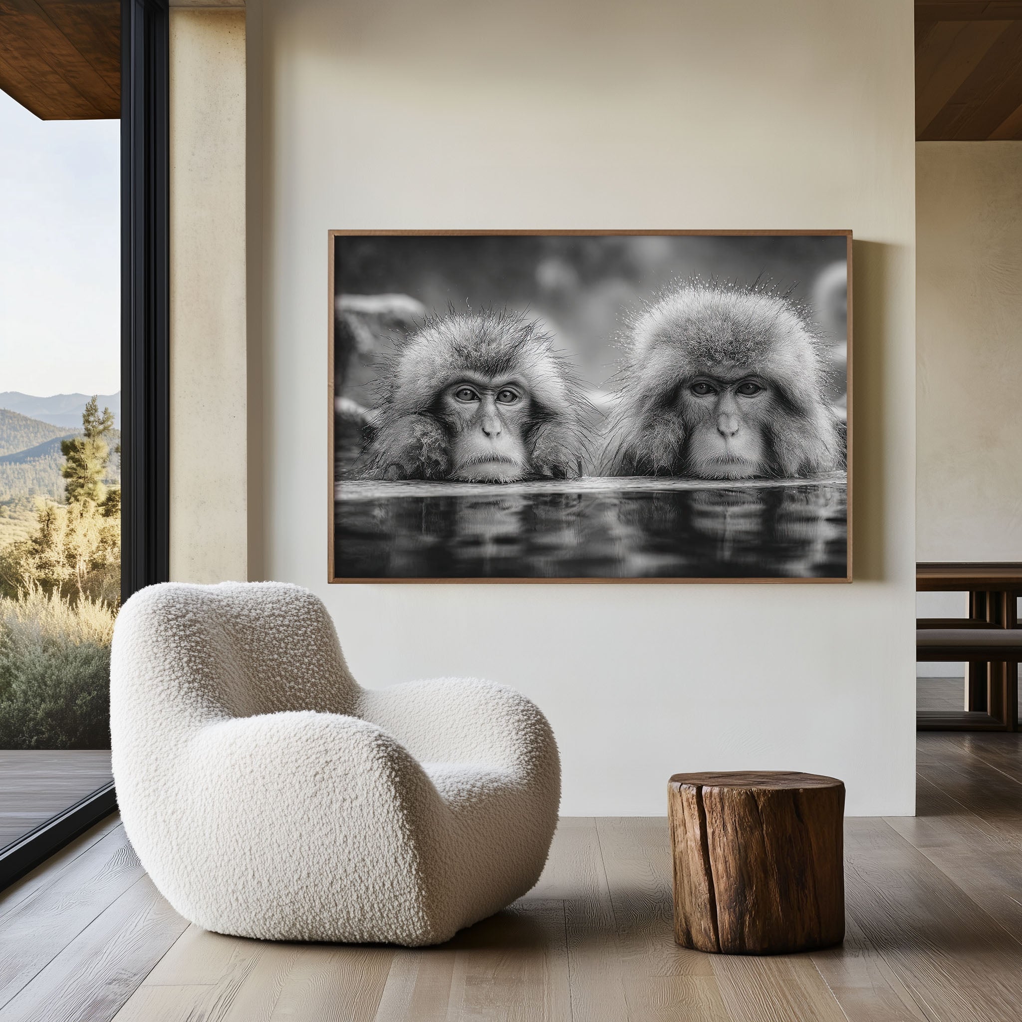 Japanese Macaque Black & White Wildlife Wall Art