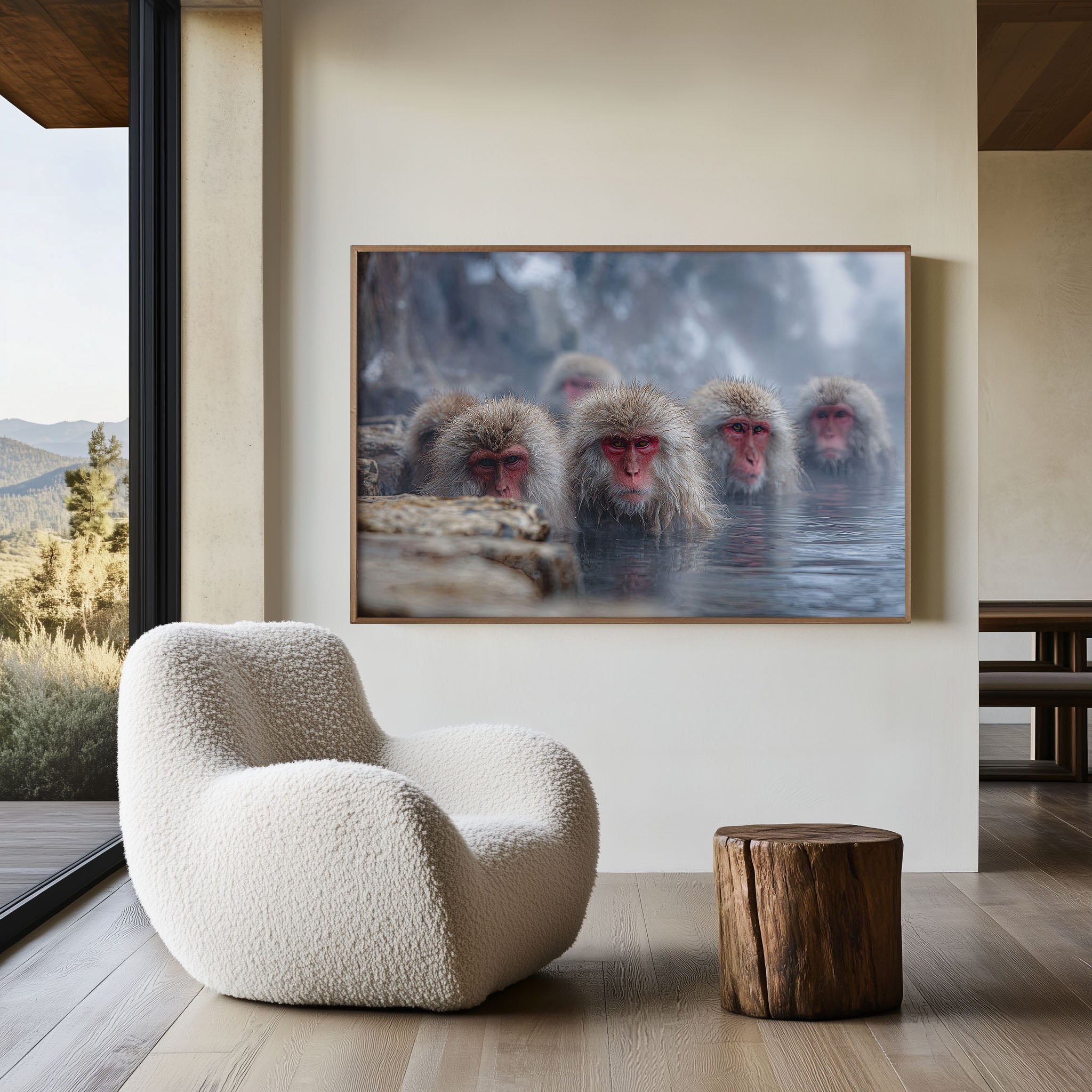 Japanese Macaques Wall Art – Snow Monkey Hot Spring Print