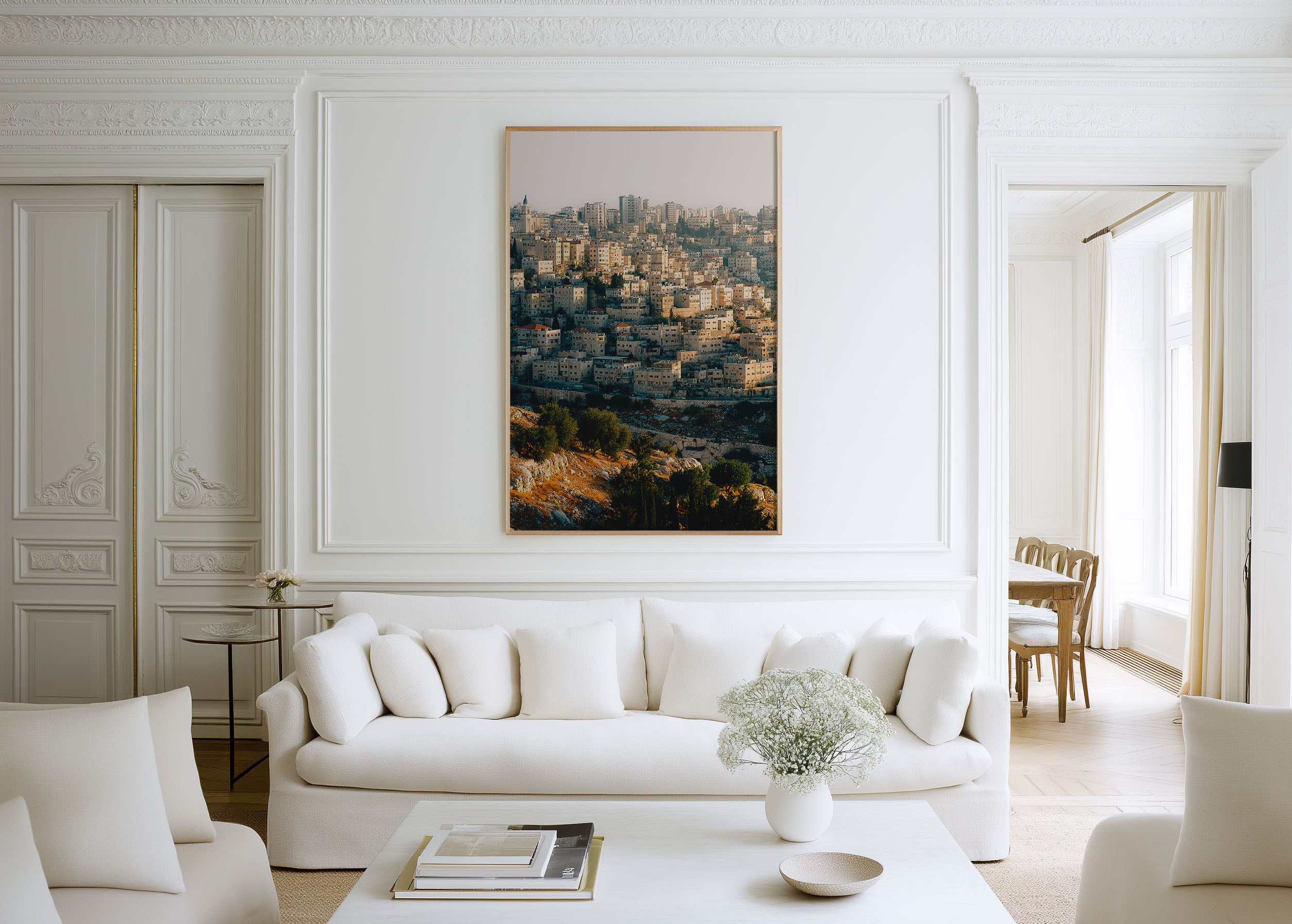 Jerusalem Old City Wall Art Print | Holy Land Hillside Cityscape Golden Hour Photography | Israel Travel Poster | Middle Eastern Home Decor