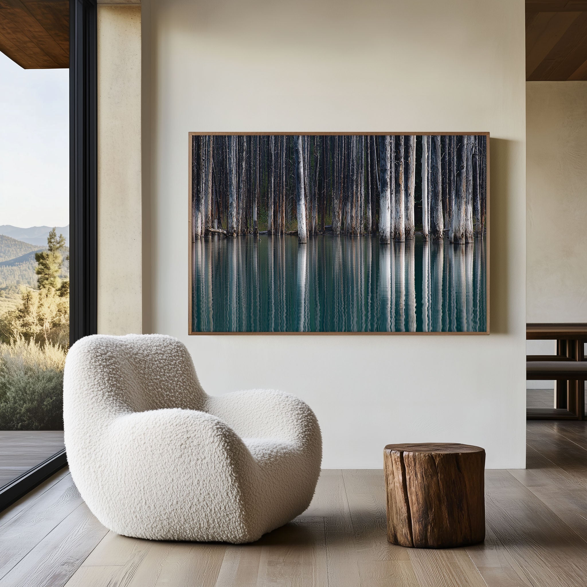Kaindy Lake Submerged Forest Wall Art Print – Turquoise Water & Pine Tree Reflection Landscape