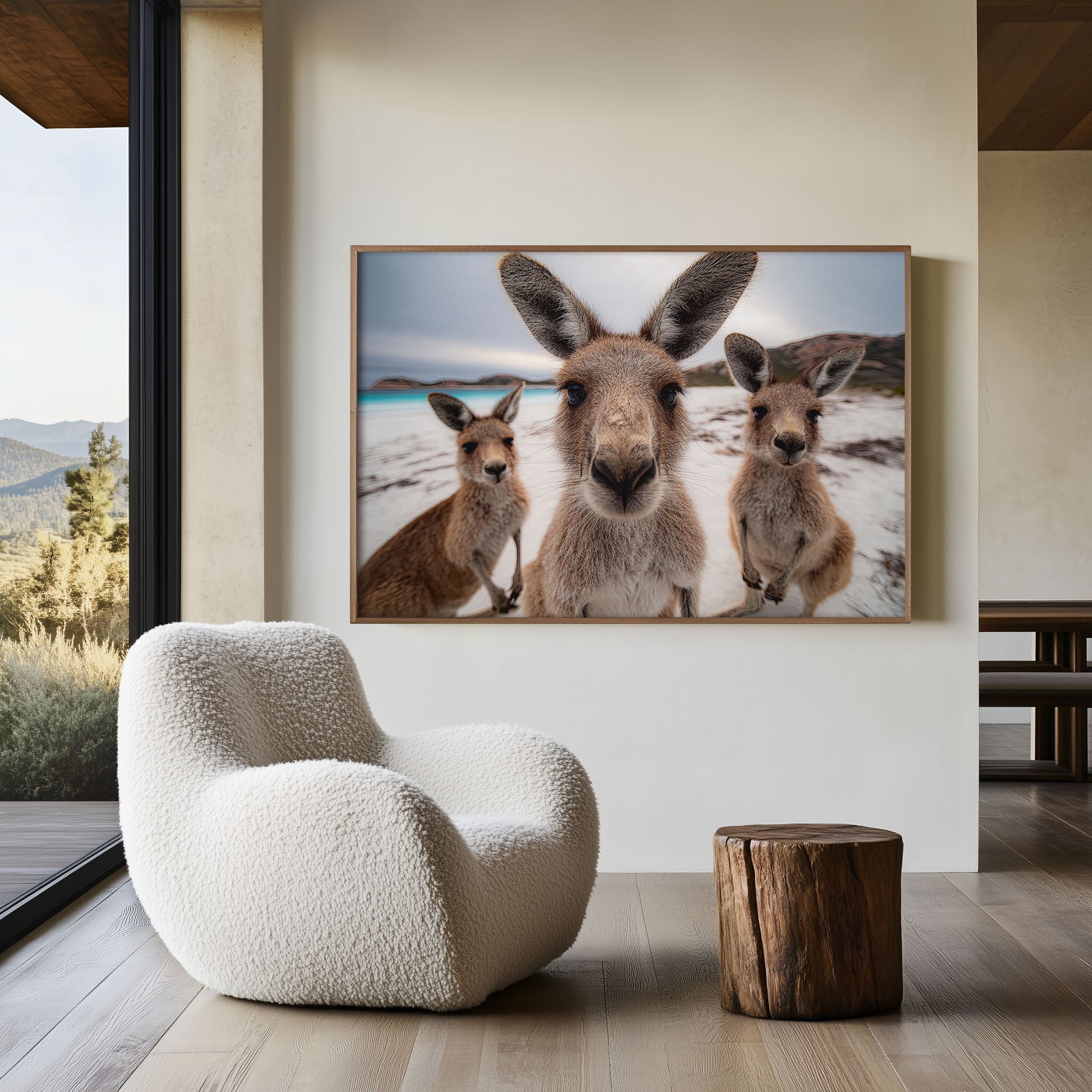 Kangaroo Wall Art Print – Australian Beach Wildlife Canvas