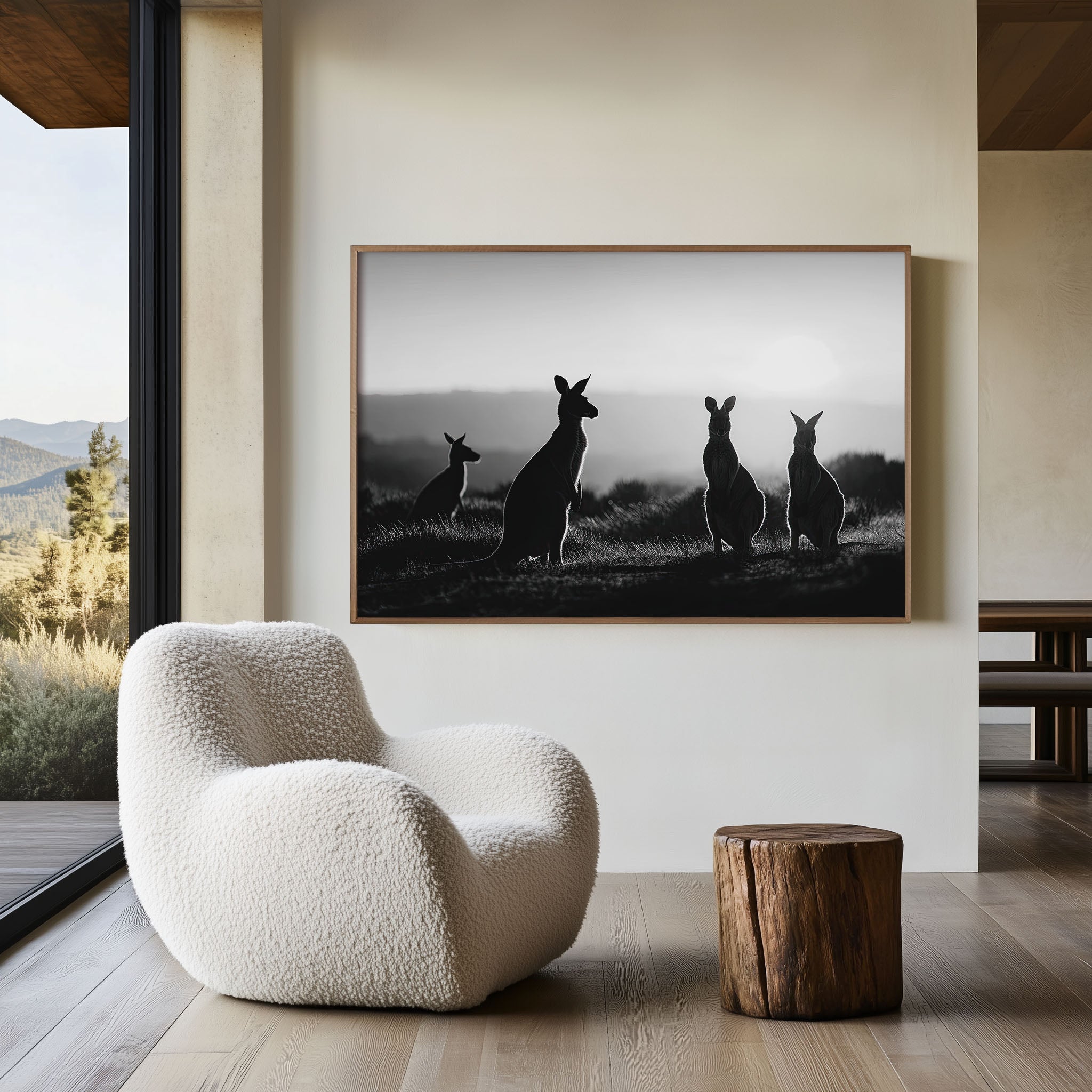 Kangaroos Silhouette Black & White Wall Art