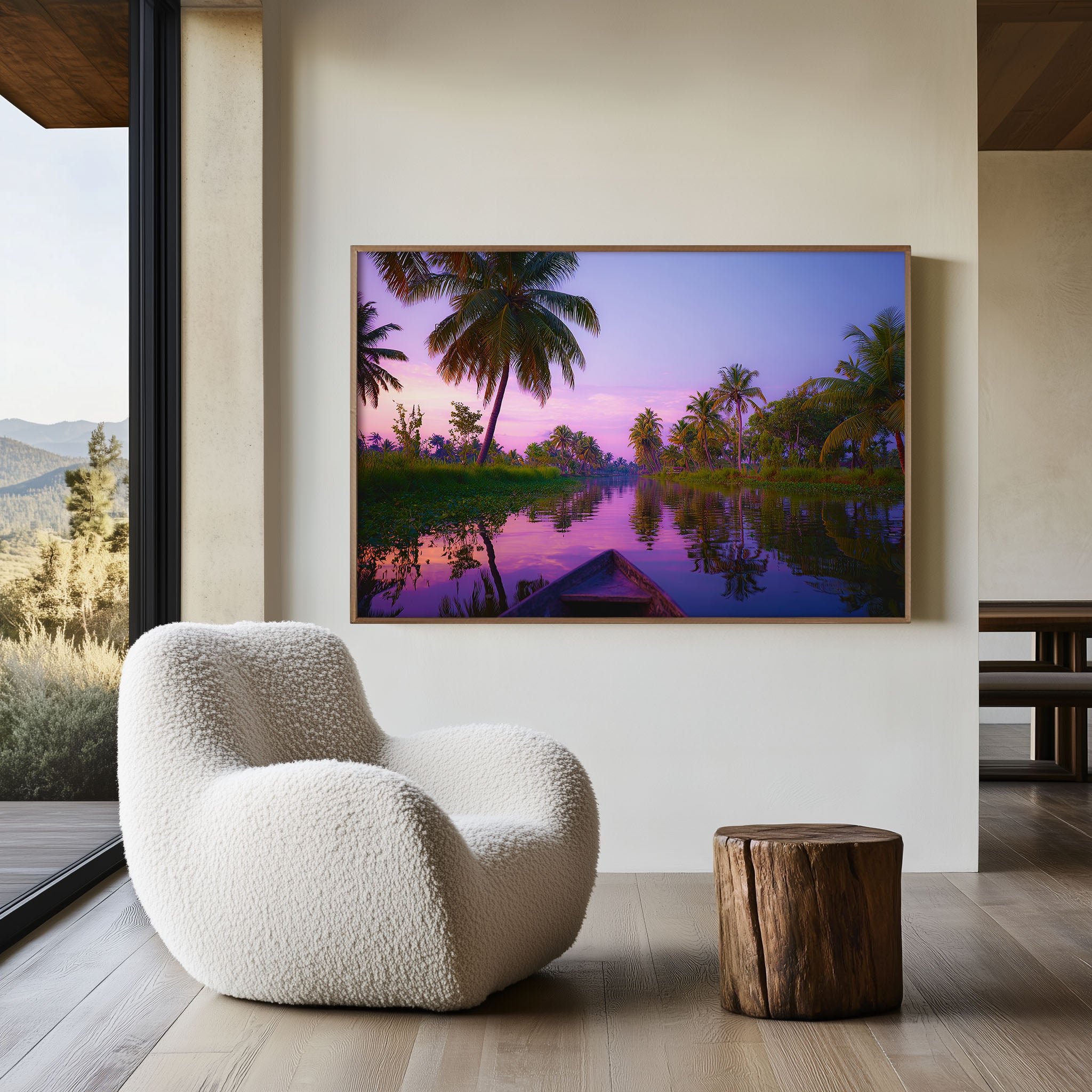 Kerala Backwaters India Tropical Wall Art Print – Palm Sunset Reflection
