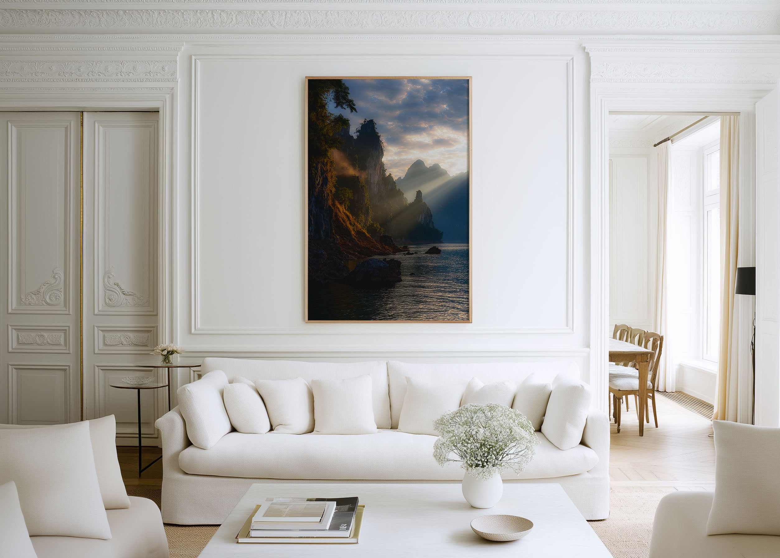 Khao Sok Lake Golden Light Limestone Cliffs Wall Art Print | Thailand Nature Photography Poster | Tropical Landscape Decor