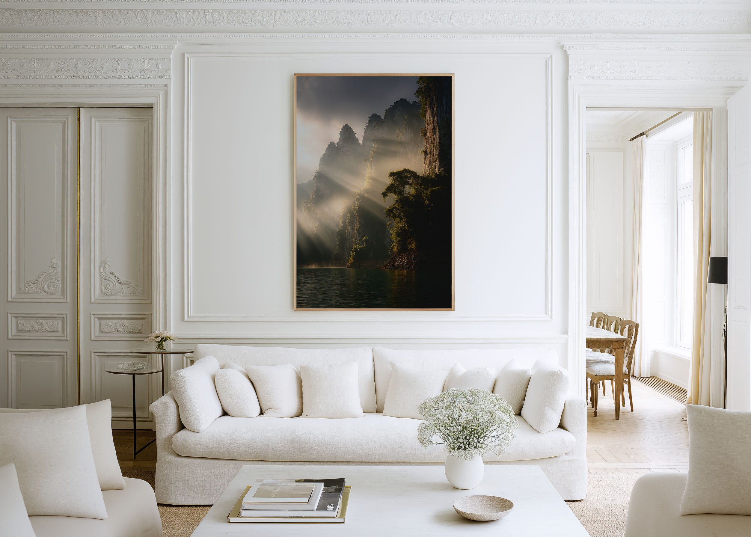 Khao Sok Lake Sunrise Mist Jungle Cliff Rays Wall Art Print | Thailand Nature Photography Poster | Dramatic Landscape Decor