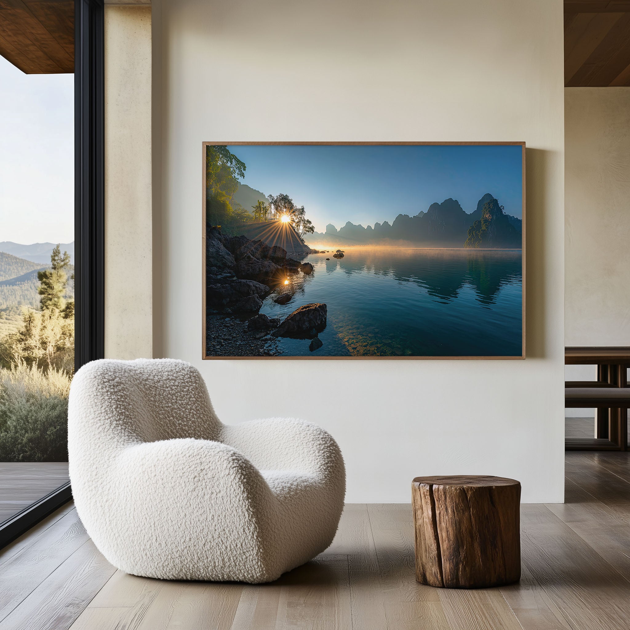 Khao Sok Lake Thailand Sunrise Wall Art Print – Misty Mountain Reflection