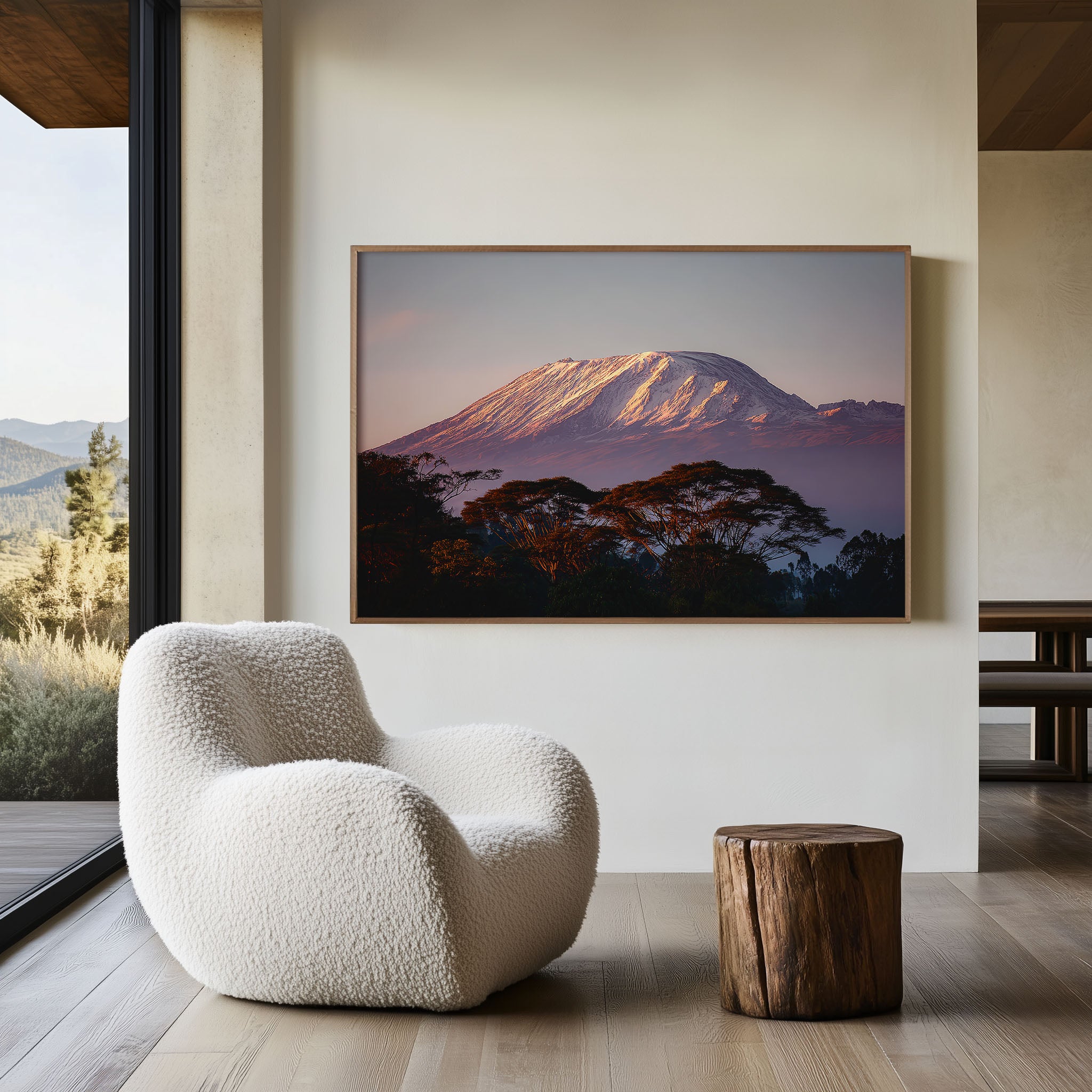Kilimanjaro Tanzania Sunrise Print | Acacia Trees Alpenglow Wall Art