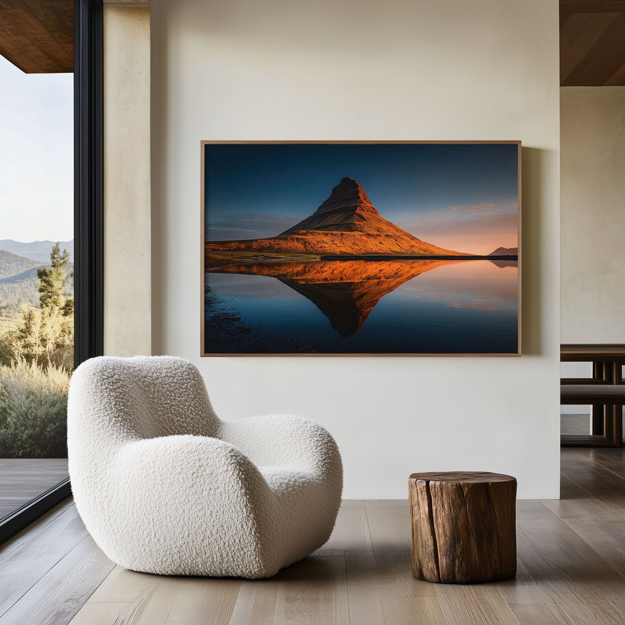 Kirkjufell Iceland Mountain Reflection Wall Art Print – Golden Sunset Landscape