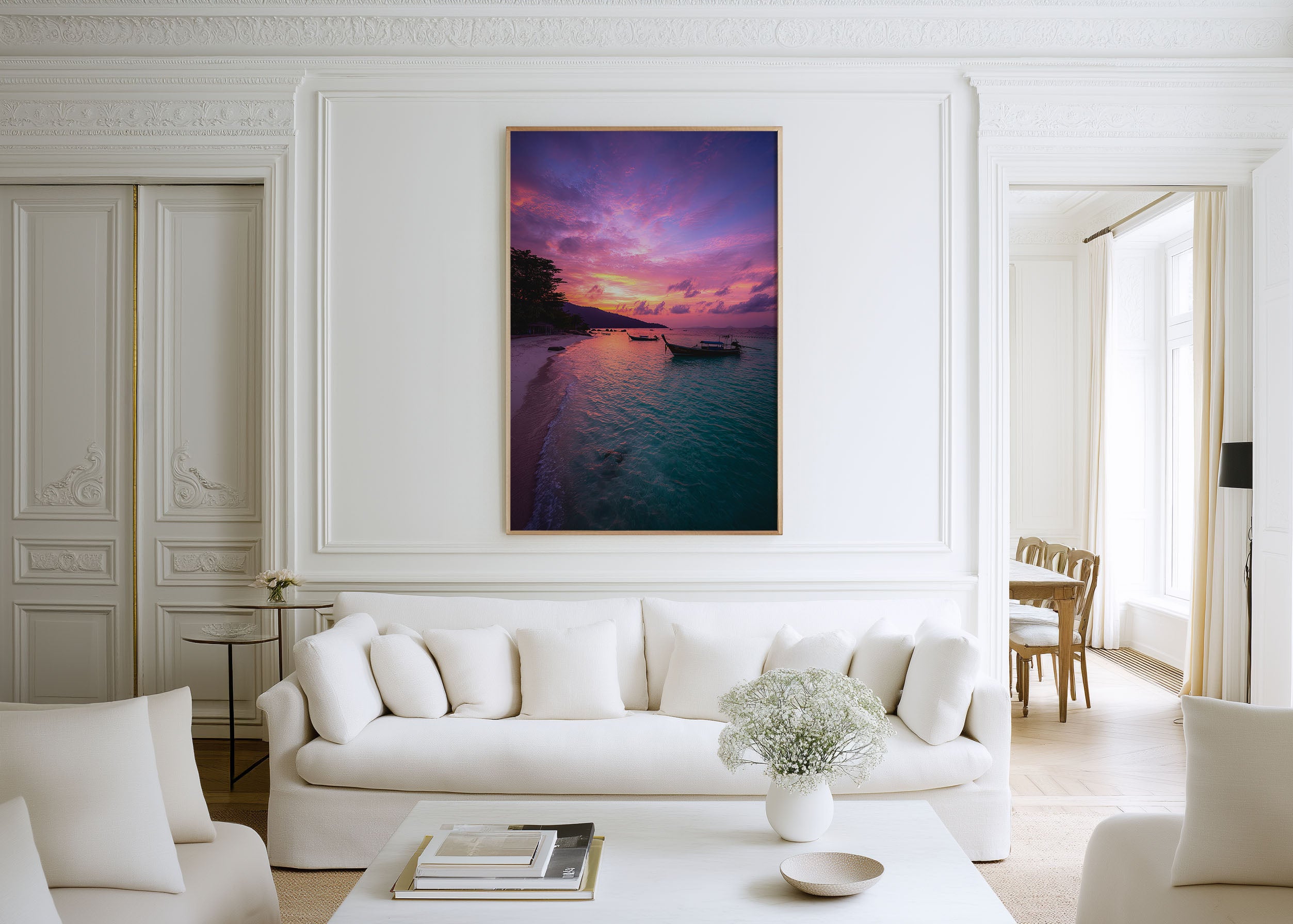 Koh Lipe Longtail Boat Purple Sunset Beach Wall Art Print | Thailand Island Photography Poster | Tropical Coastal Decor