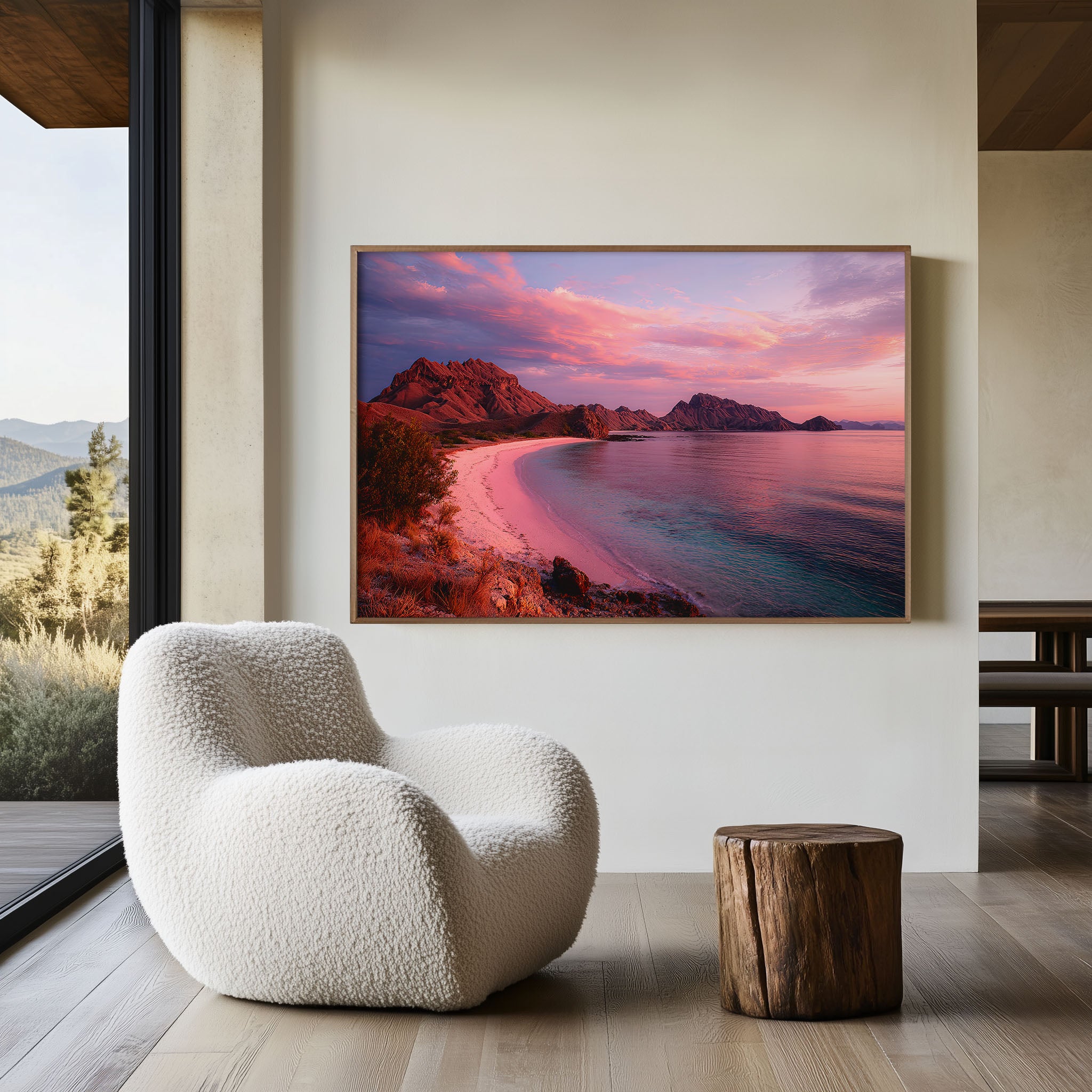 Komodo Islands Tropical Bay Sunset Wall Art Print – Pink Sand Beach Landscape