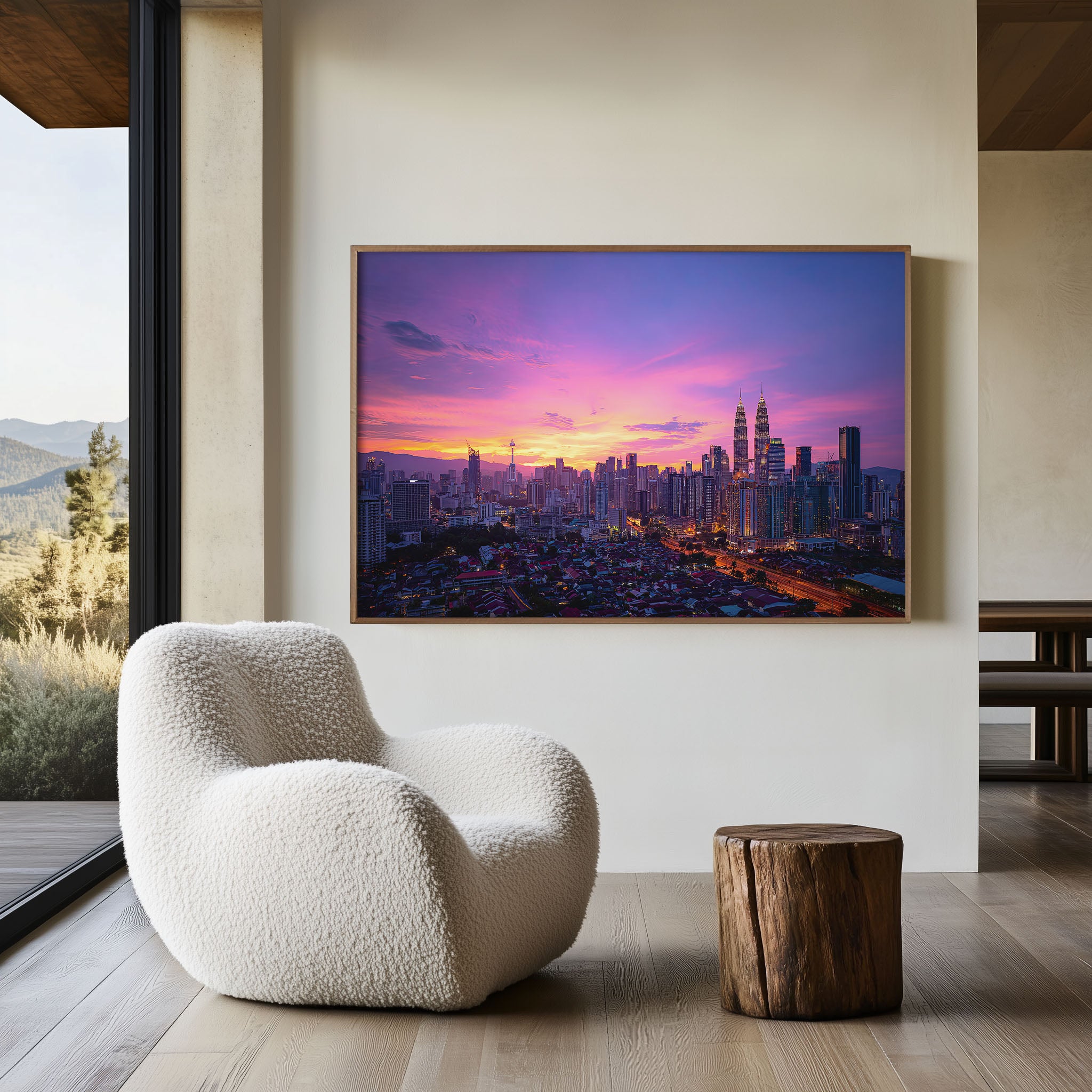 Kuala Lumpur Skyline Sunset Wall Art Print – Cityscape Pink Sky