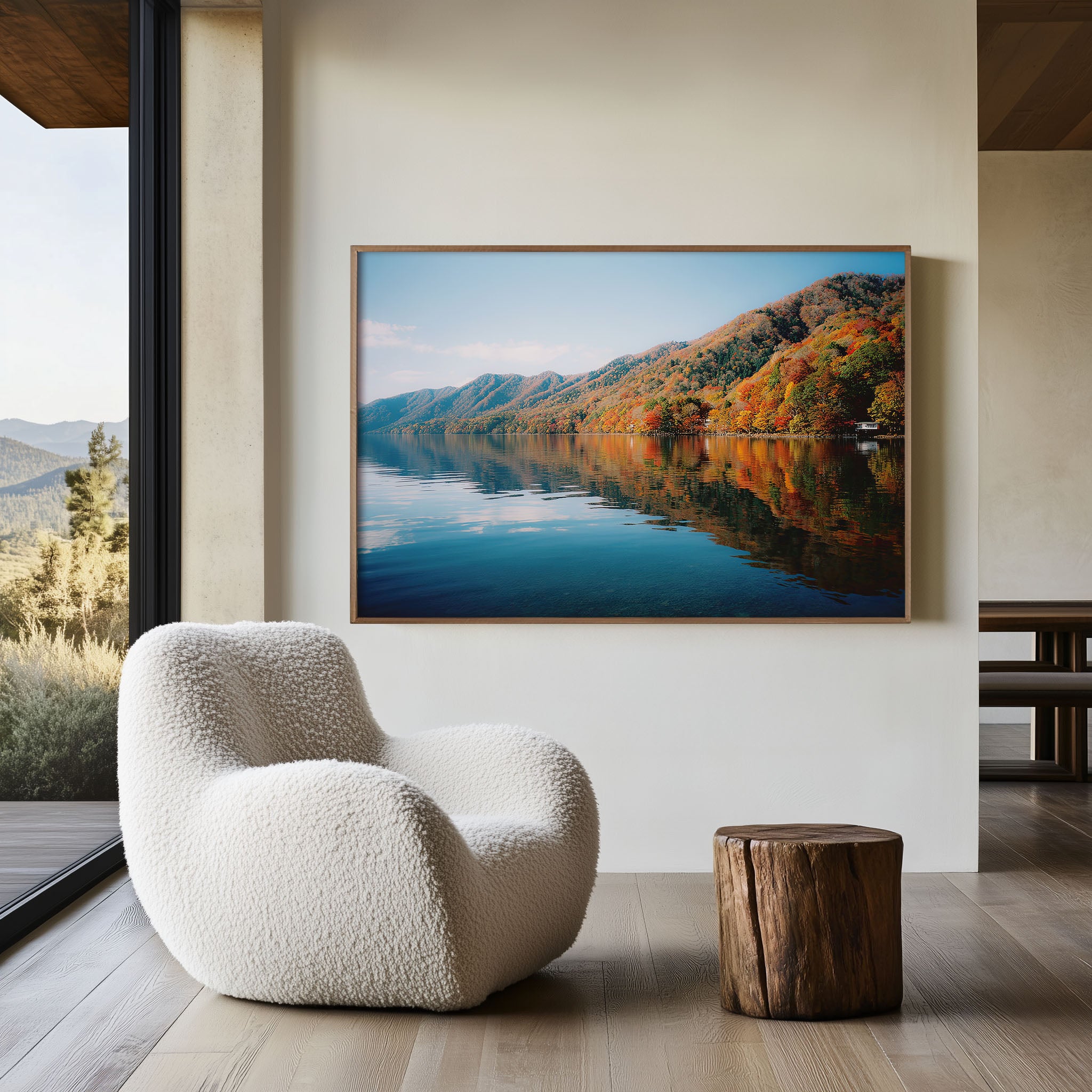 Lake Chuzenji Nikko Japan Autumn Wall Art Print, Fall Mountain Lake