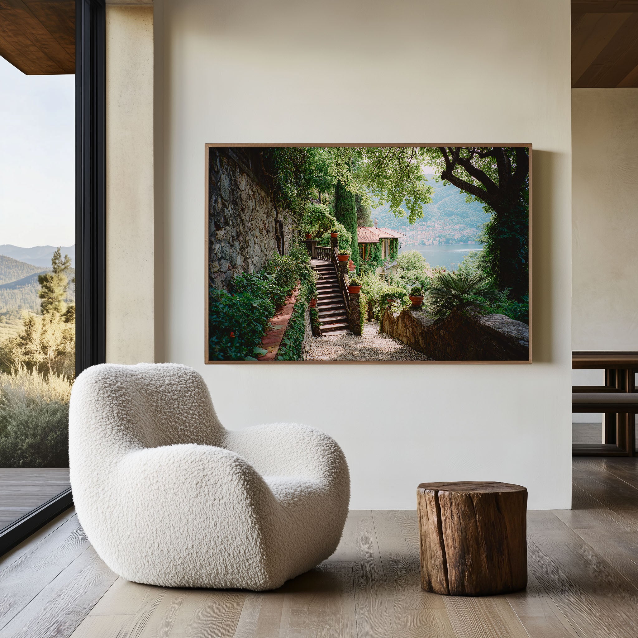 Lake Como Villa Garden Wall Art – Italy Scenic Lake Path Landscape