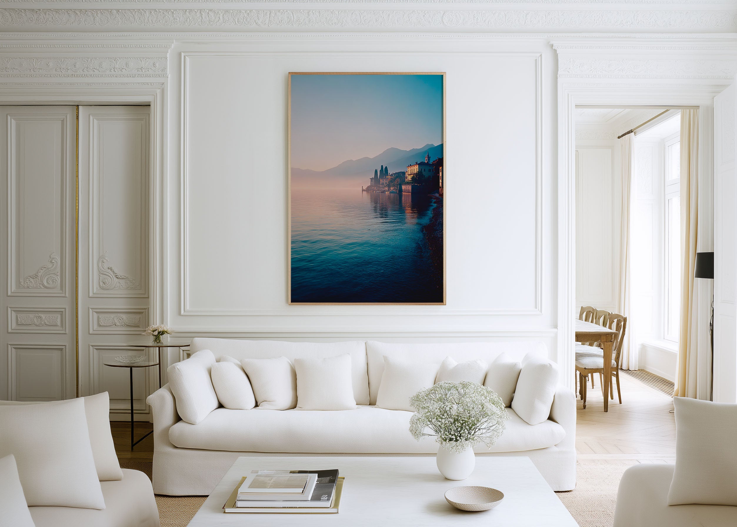 Lake Como Sunset Wall Art Print | Varenna Italy Coastal Canvas Decor