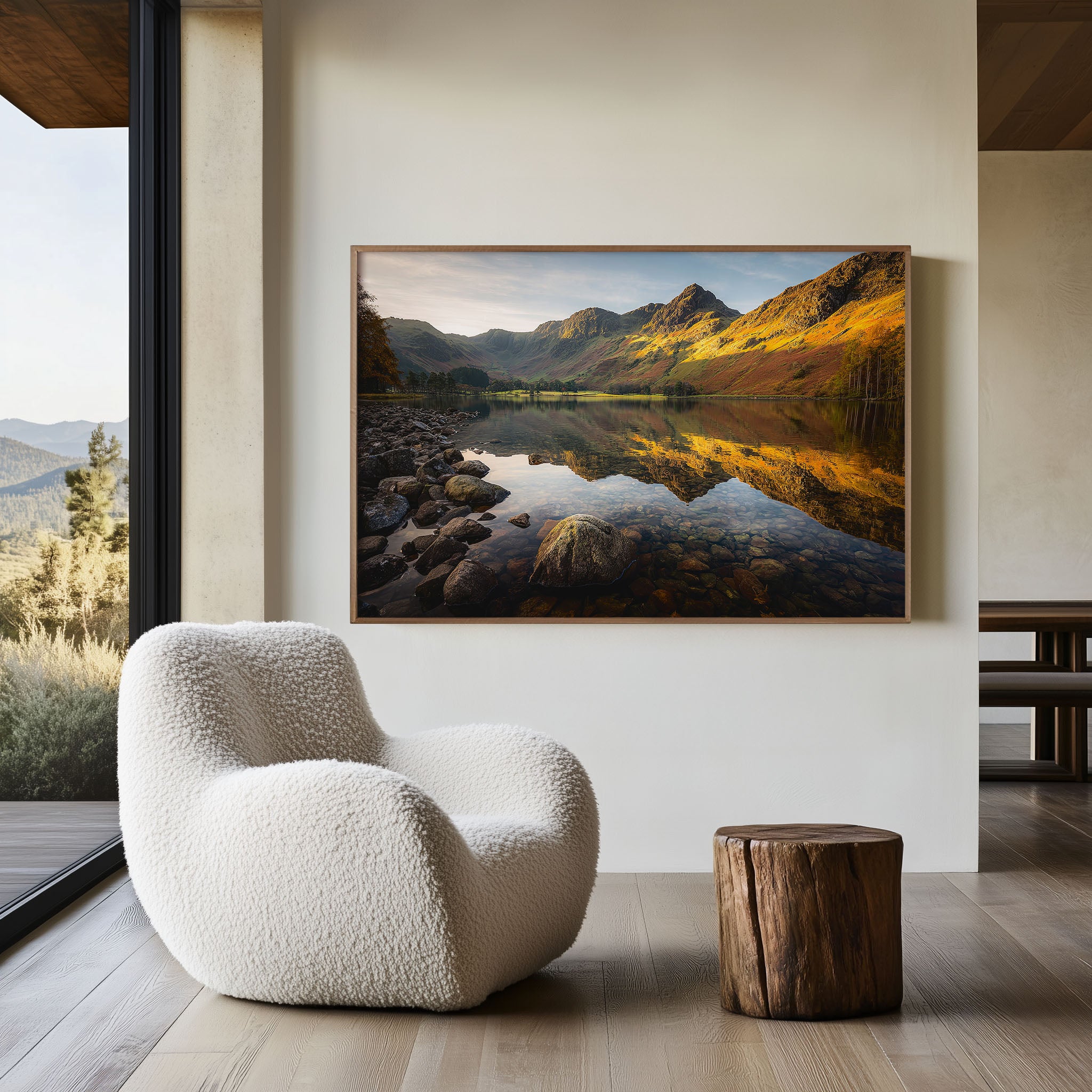 Lake District Mountain Reflection Wall Art Print – Golden Valley Landscape