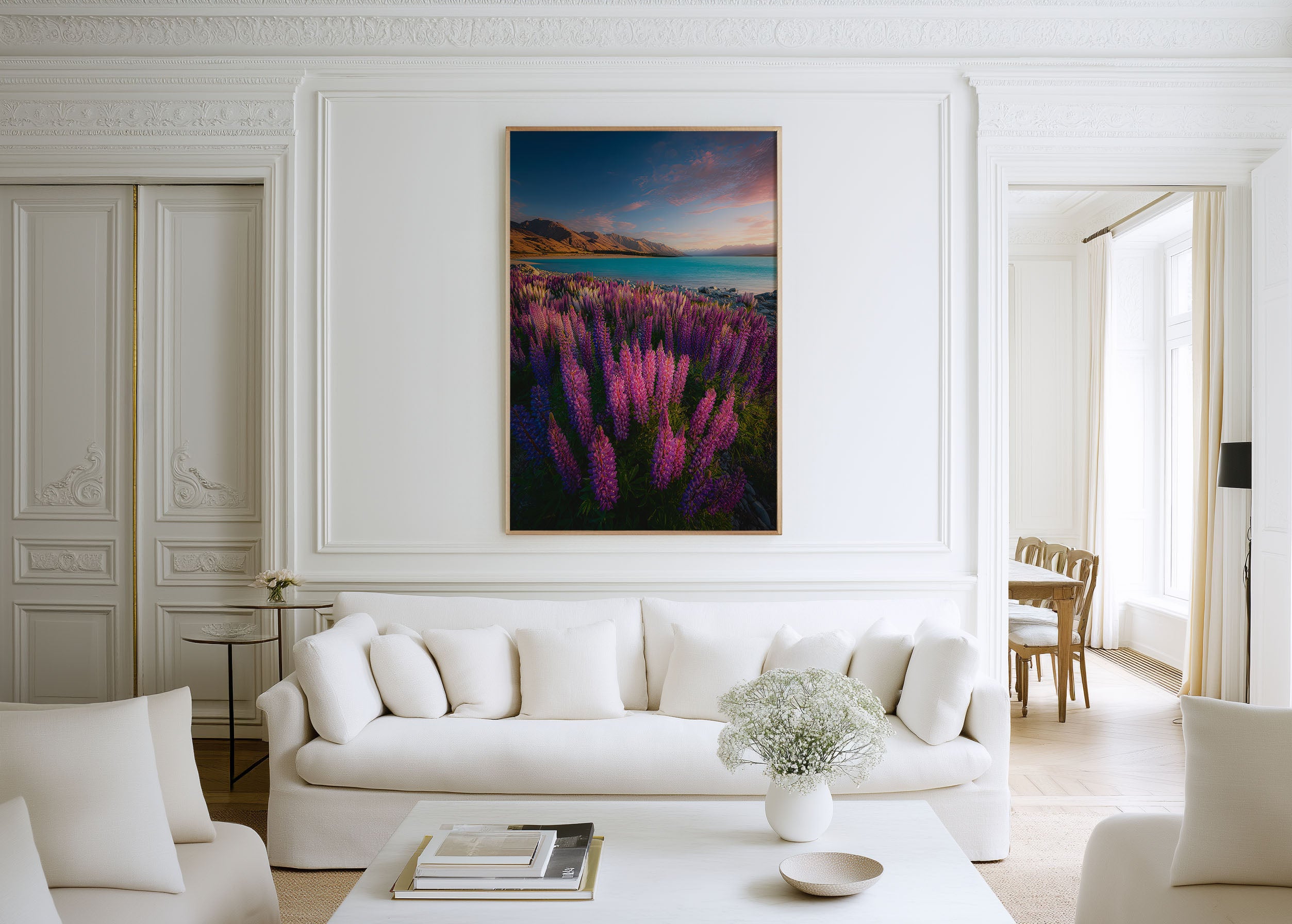 Lake Tekapo Lupins Wall Art – New Zealand Floral Landscape Print