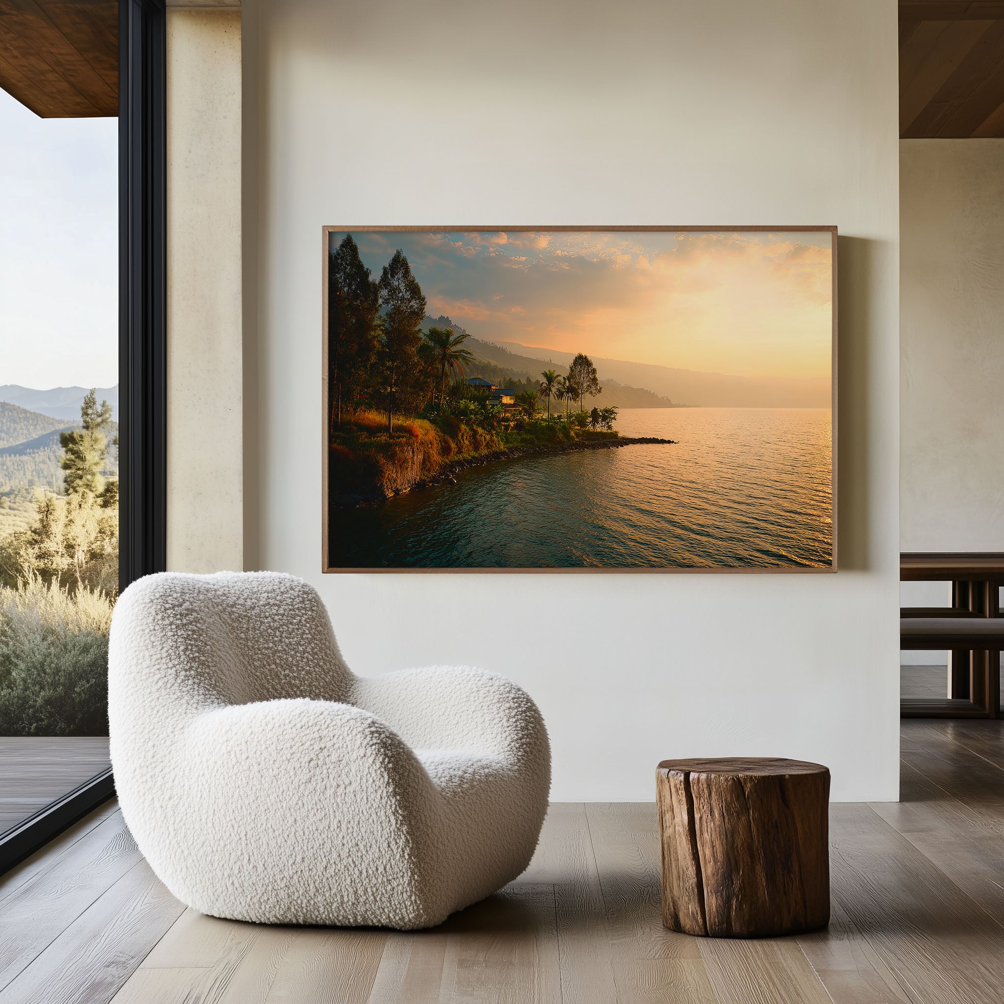 Lake Toba Indonesia Sunset Wall Art Print – Golden Lakeside Landscape