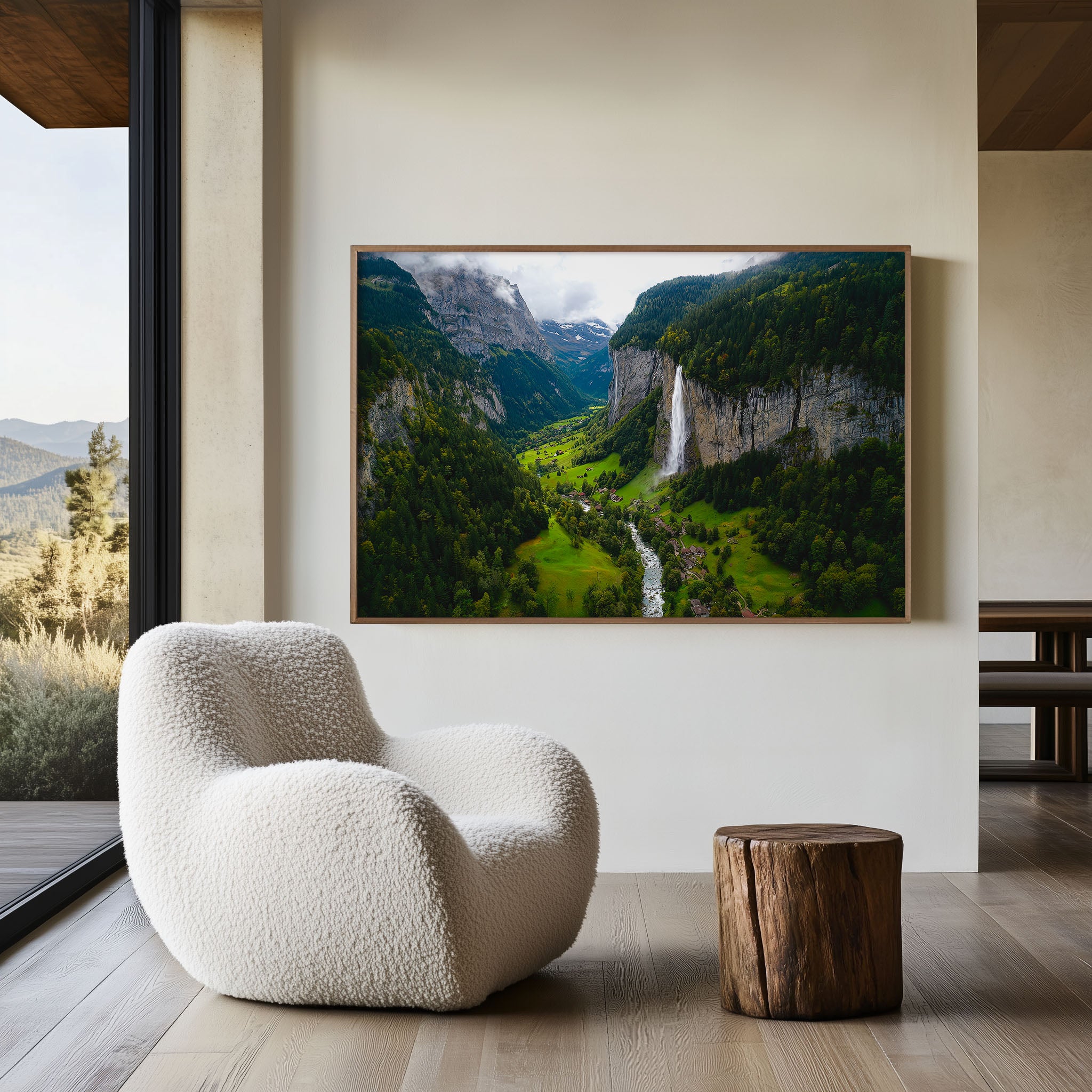 Lauterbrunnen Valley Waterfall Wall Art – Swiss Alps Mountain Landscape Print