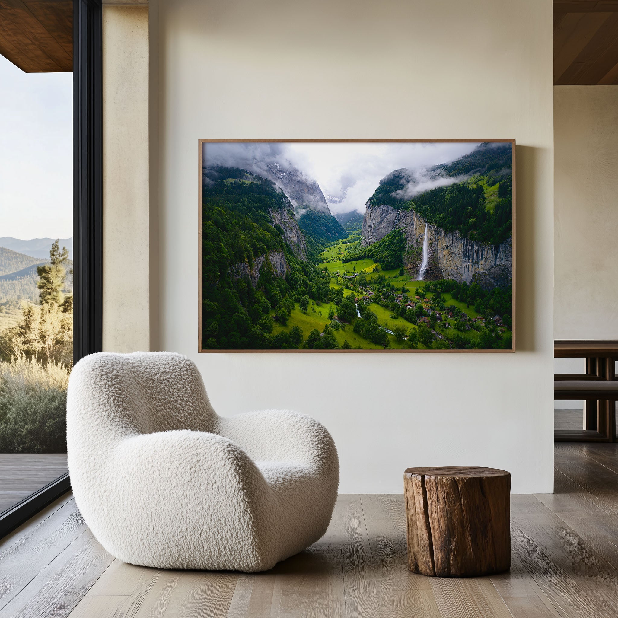 Lauterbrunnen Valley Aerial Wall Art – Swiss Alps Waterfall Landscape Print
