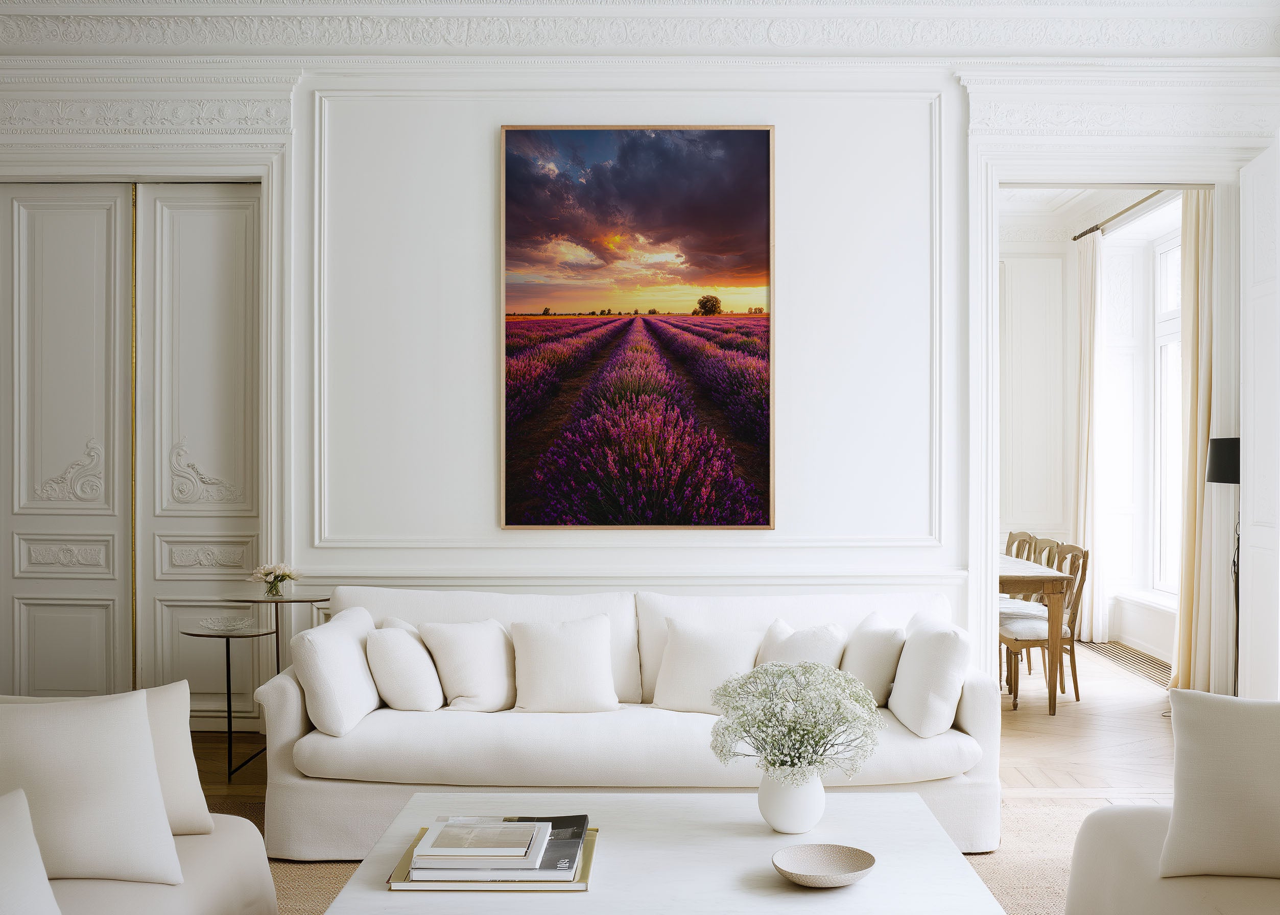 Lavender Field Sunset Print | Provence Lavender Wall Art | Purple Flower Field Landscape Photography Poster