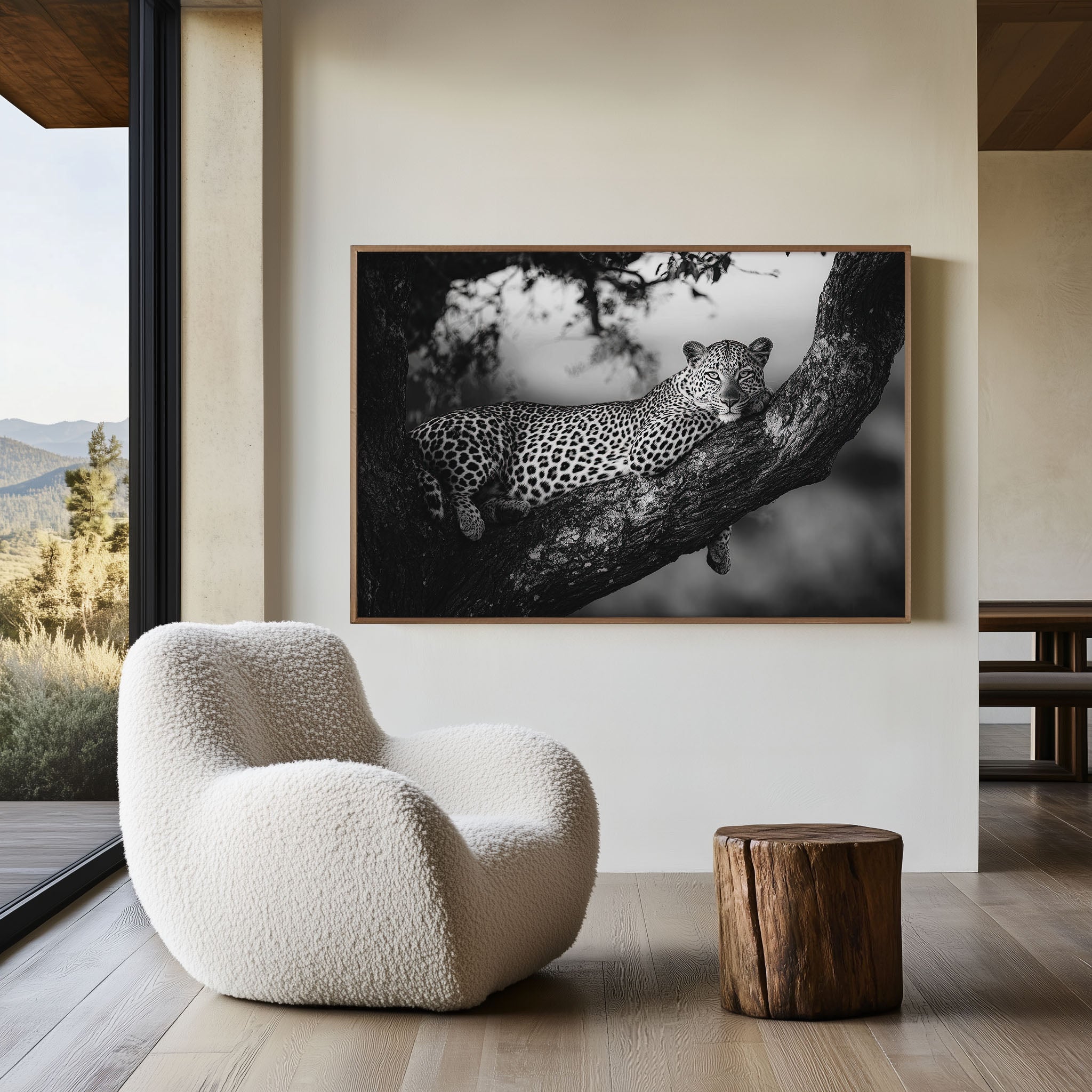 Leopard in Tree Black & White Wildlife Wall Art
