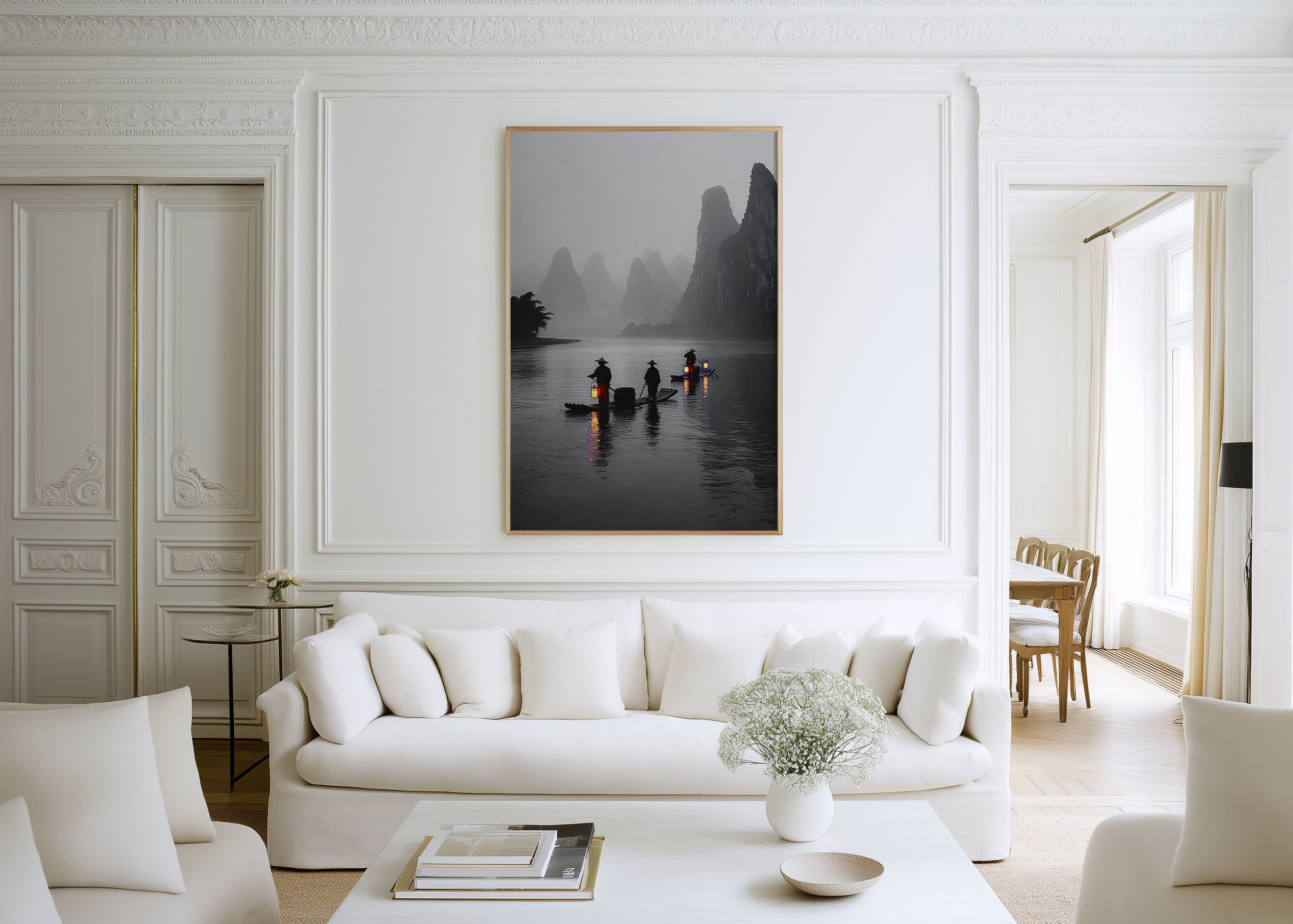 Li River Wall Art Print – Guilin Misty Mountains Canvas, Chinese Landscape Photography, Asian Zen Wall Decor