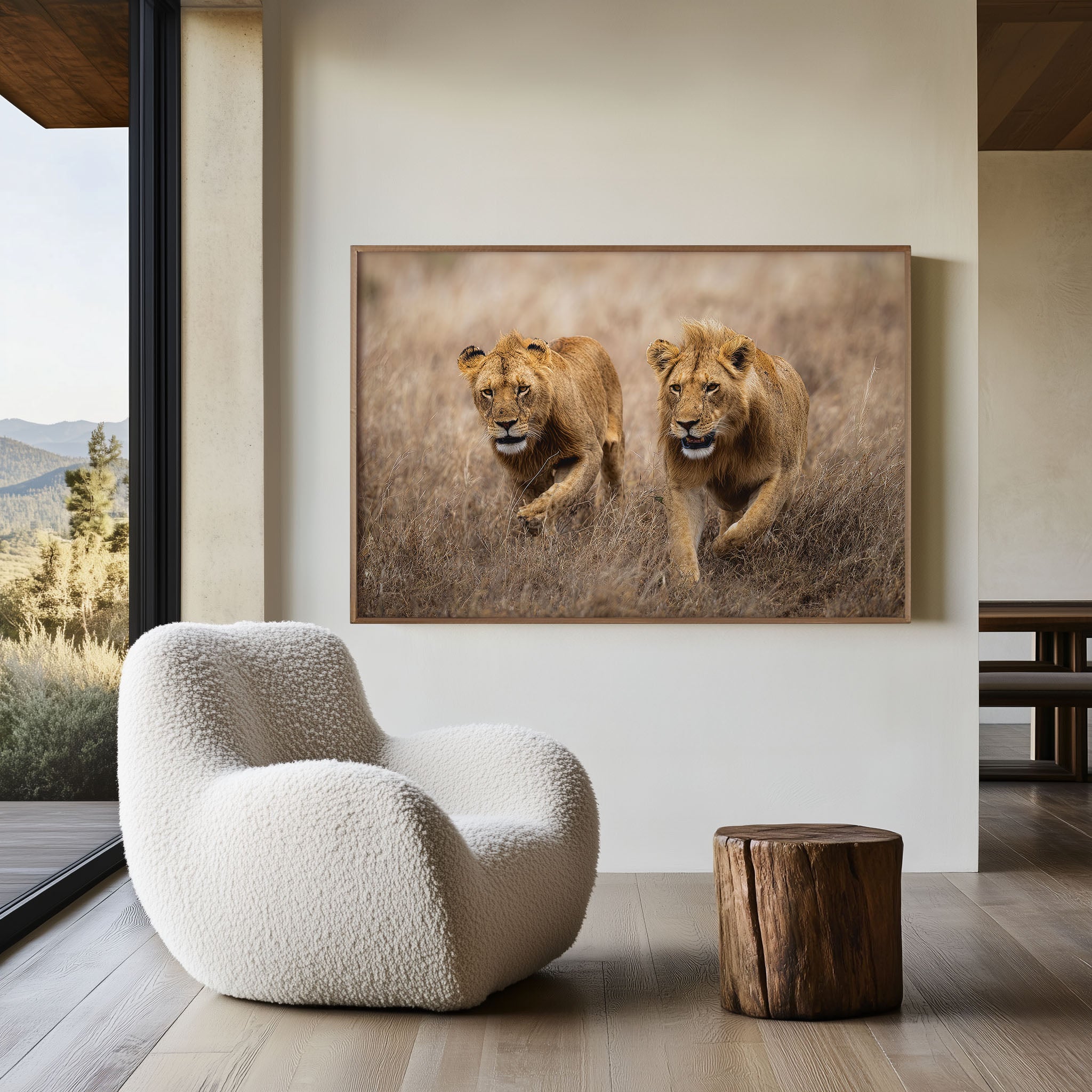 Lions Hunting Wall Art – African Safari Wildlife Print