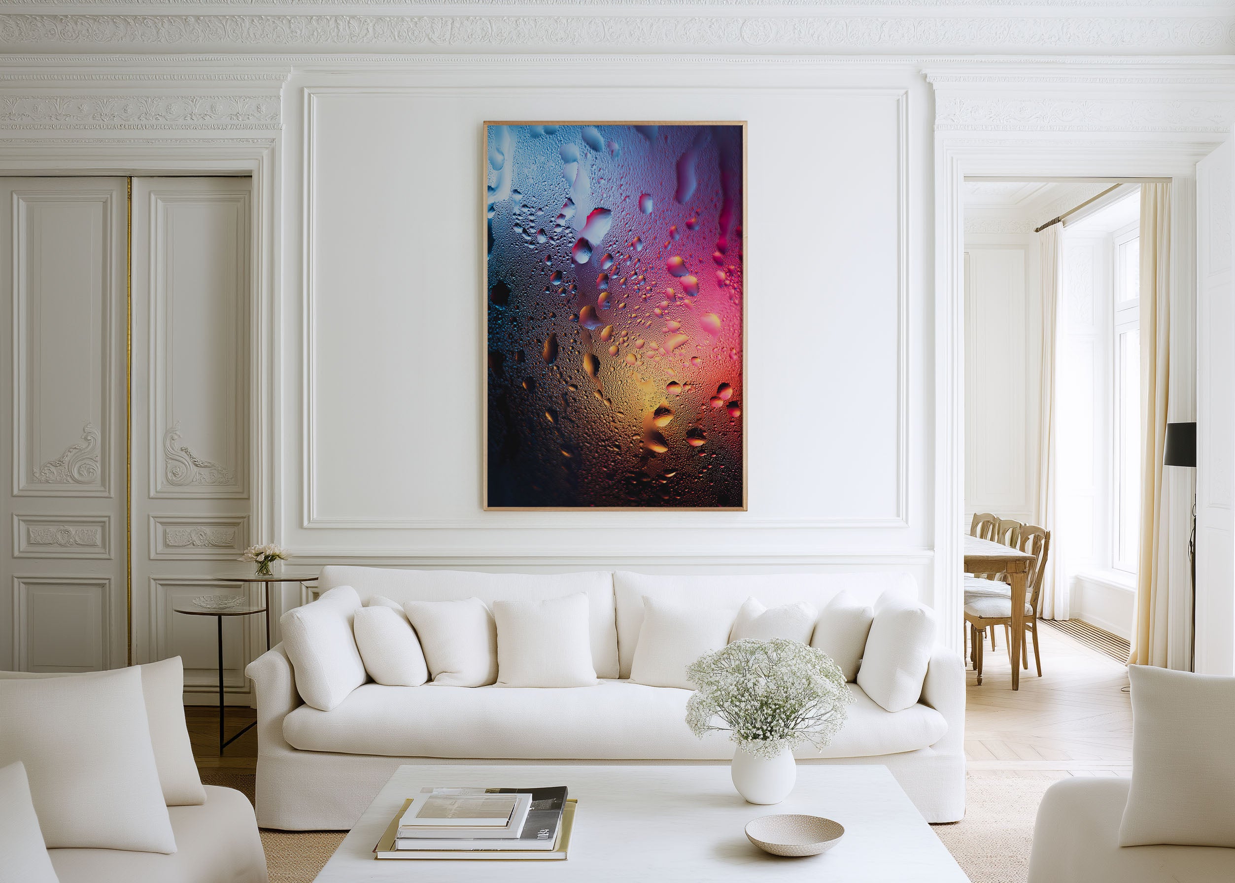 Liquid Light Symphony Abstract Water Droplets Wall Art Print | Macro Photography Poster | Modern Colourful Abstract Decor