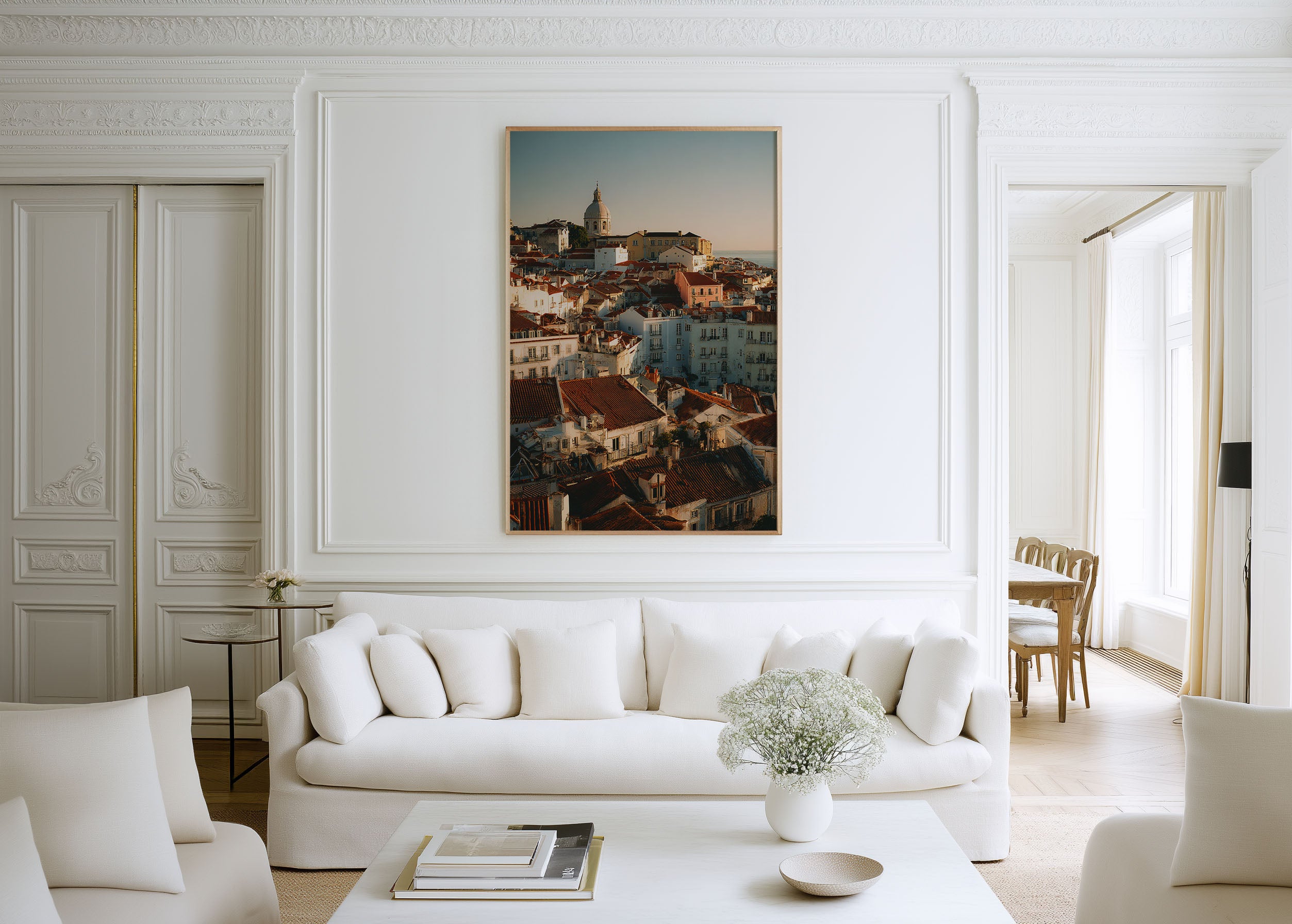 Lisbon Alfama Sunset Wall Art Print | Portugal Golden Hour Rooftop Photography | Santa Engrácia Dome Cityscape Poster | European Travel Print | Warm Terracotta Home Decor