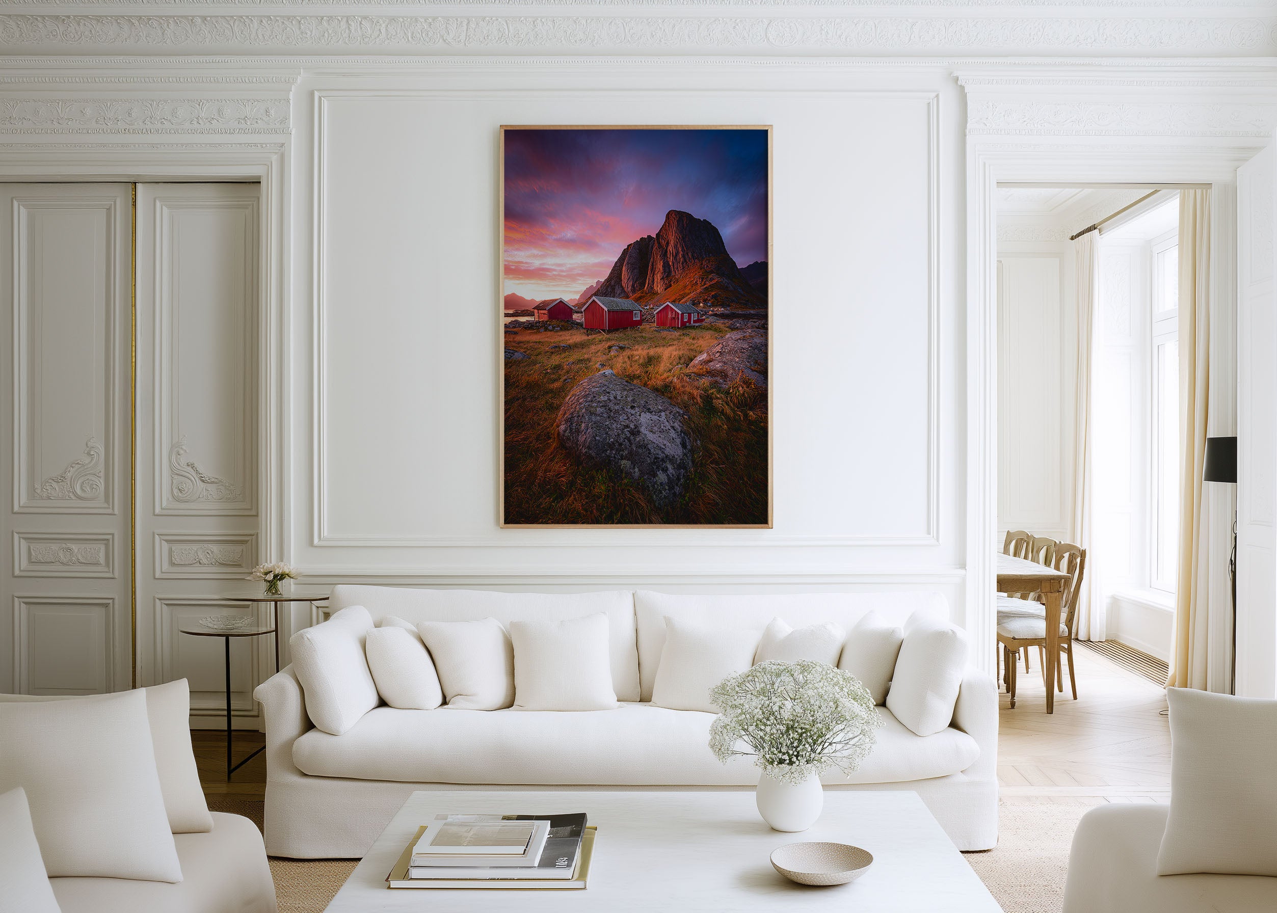 Lofoten Fishing Huts Sunset Wall Art Print | Norway Arctic Landscape Photography Poster | Scandinavian Nordic Nature Decor