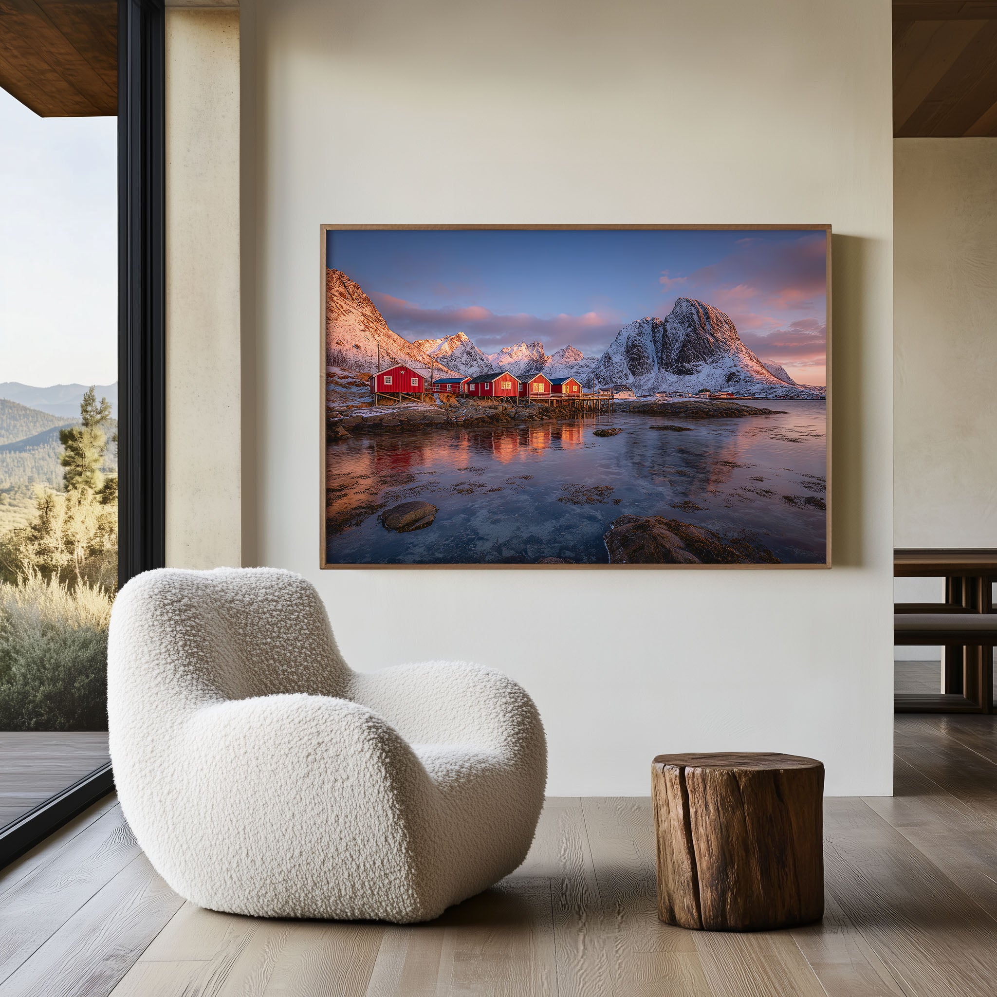 Lofoten Norway Snowy Mountains Reflection Wall Art Print – Nordic Winter Fjord
