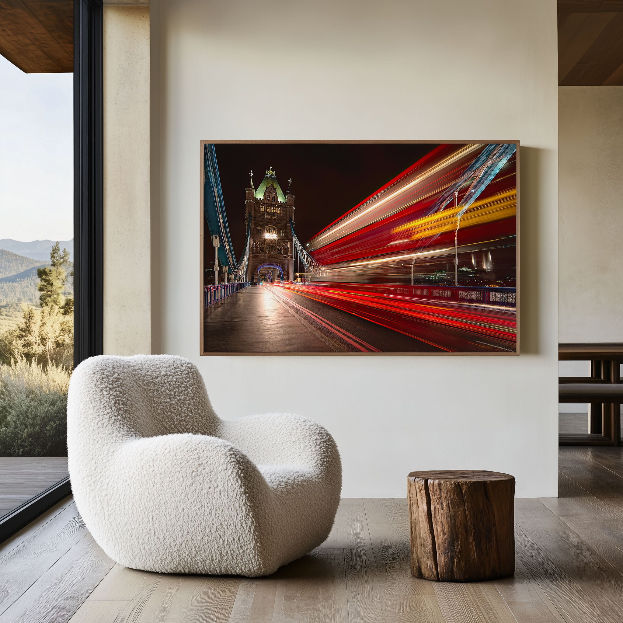 London Tower Bridge Red Bus Night Wall Art Print