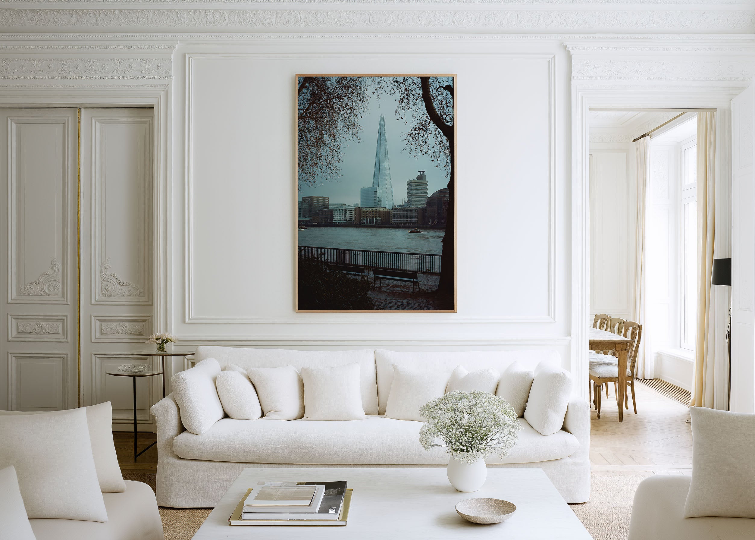 London The Shard Wall Art Print | Thames Riverbank Photography | Moody City Skyline Poster | Modern London Home Decor