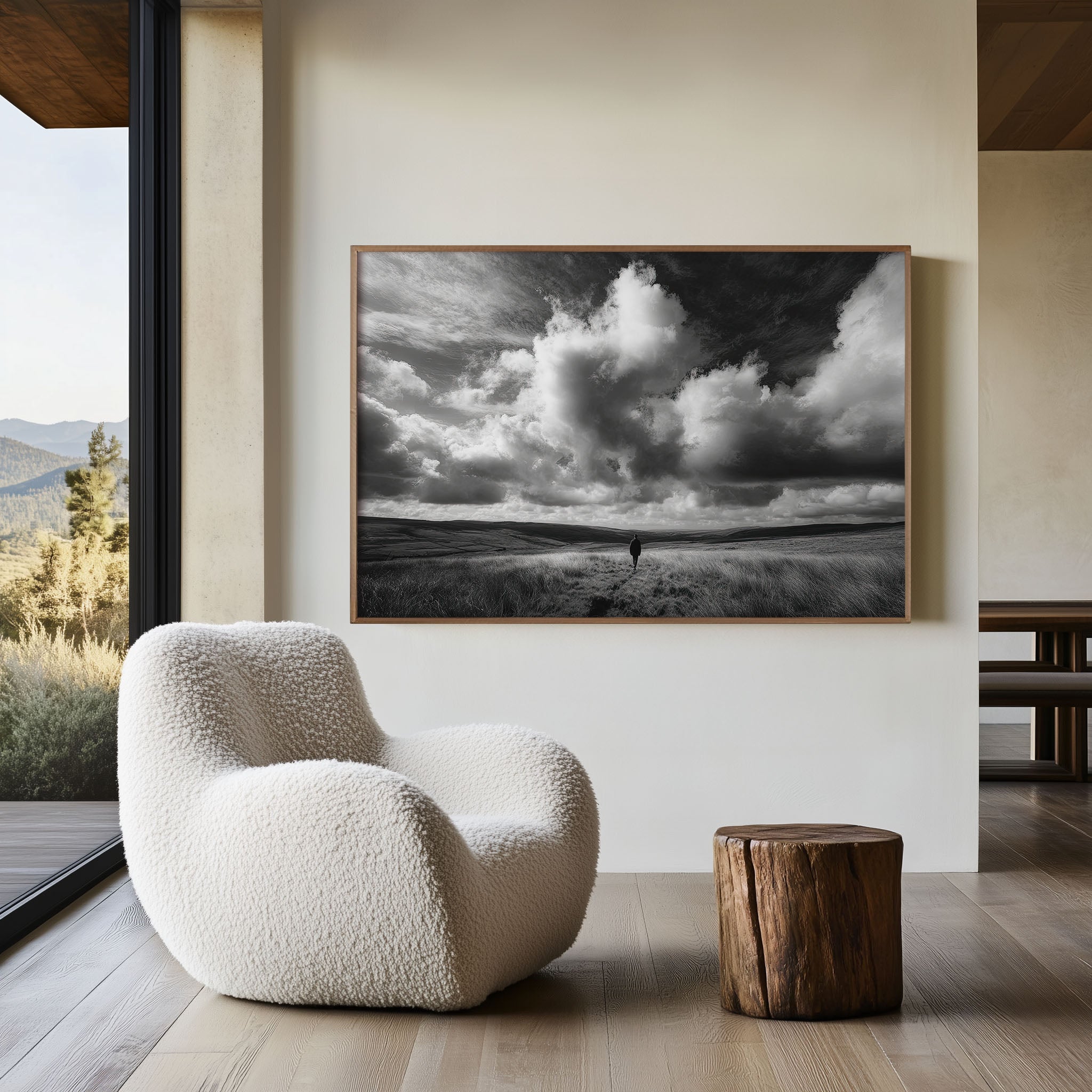 Lone Figure Moorland Print | Black and White Dramatic Sky Wall Art | British Landscape Photography