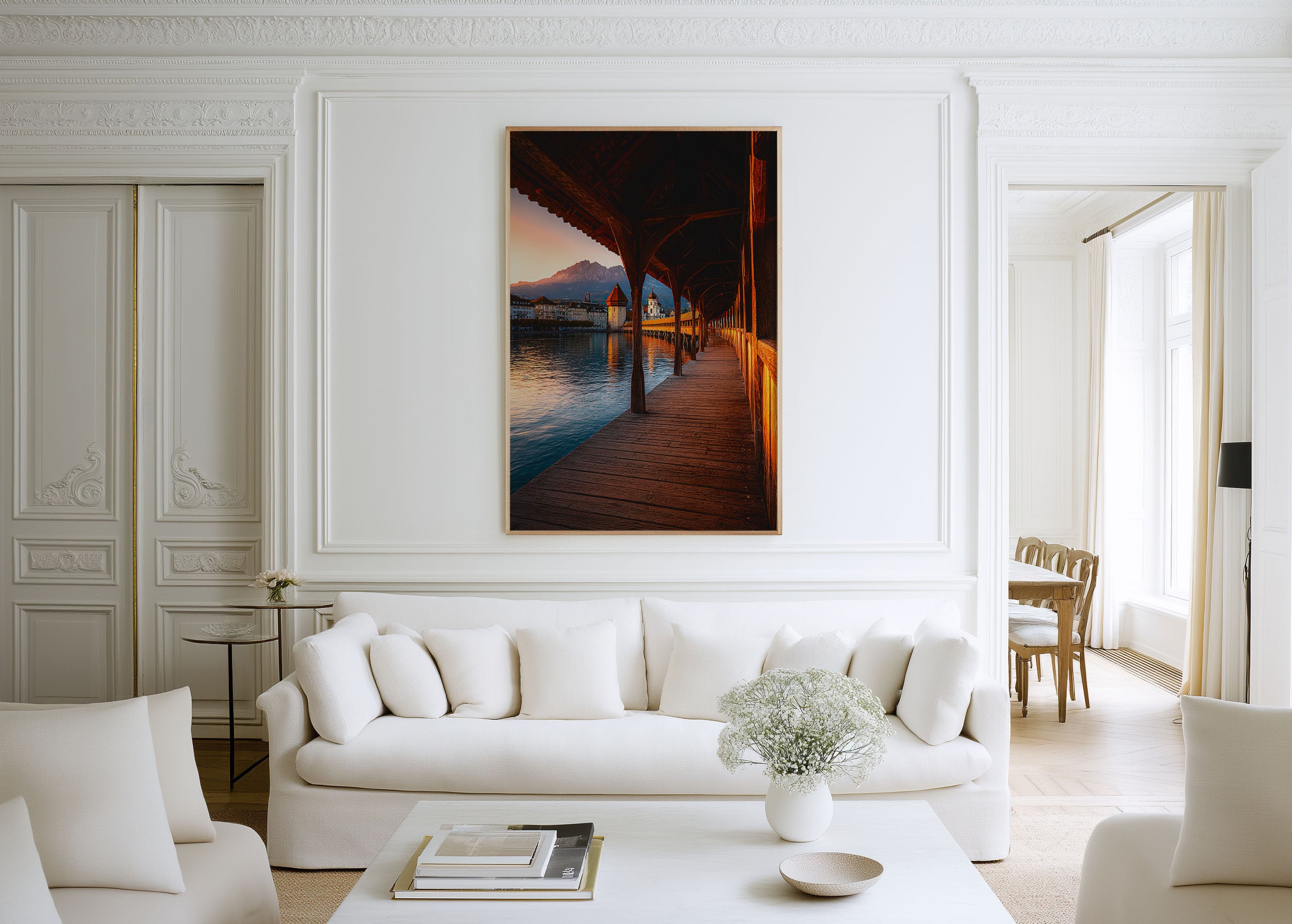 Lucerne Chapel Bridge Golden Hour Wall Art Print | Switzerland Travel Photography Poster | European Landmark Architecture Decor