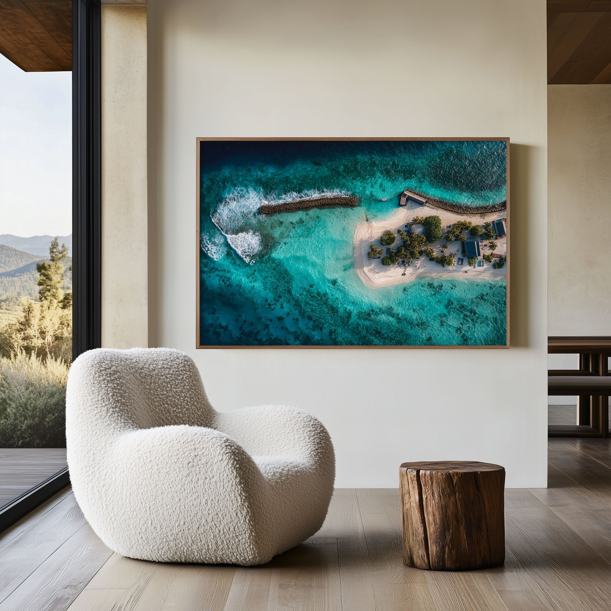 Maldives Tropical Island Wall Art – Maafushi Aerial Turquoise Ocean Beach Print